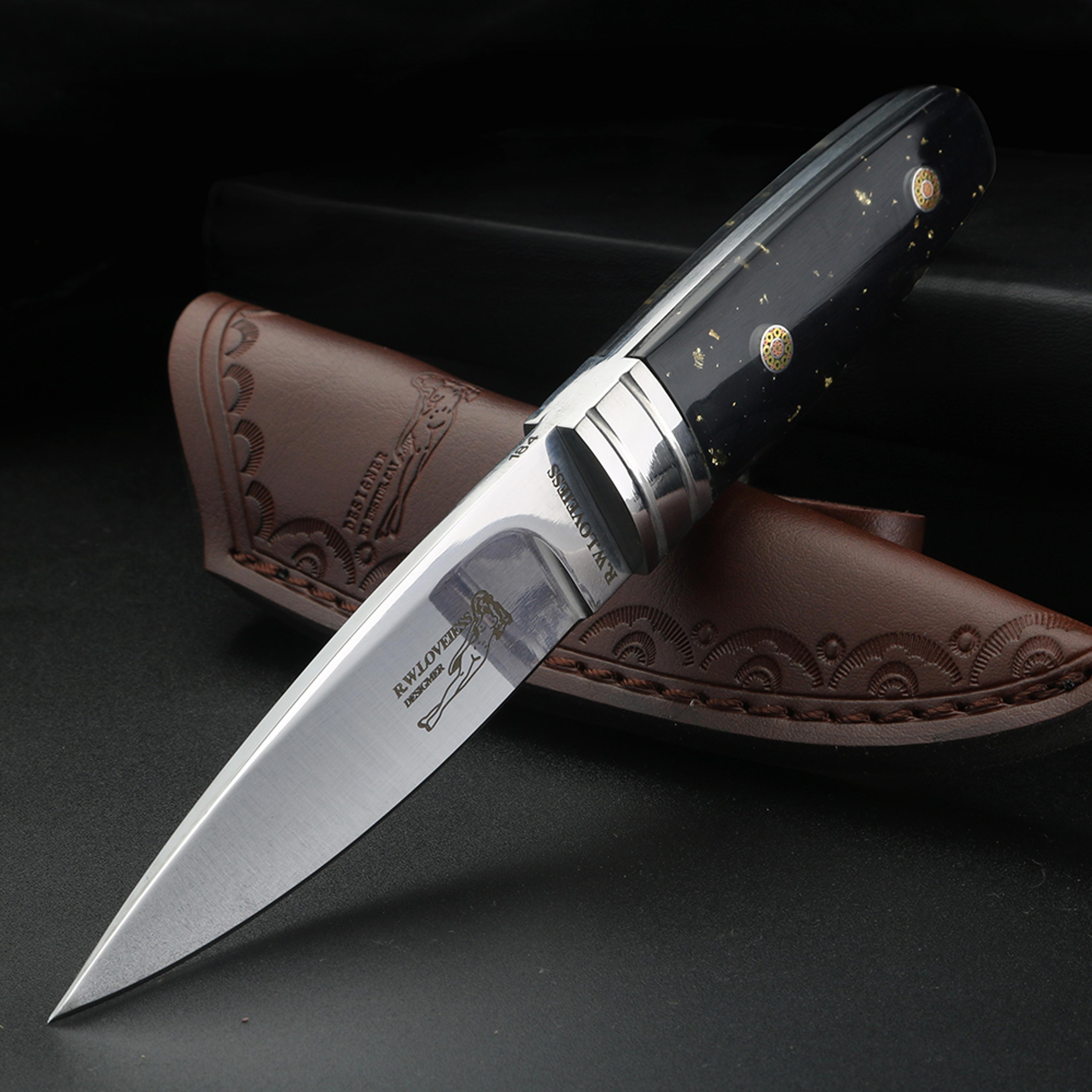 fixed blade knife with bull bone handle for camping and outdoor use