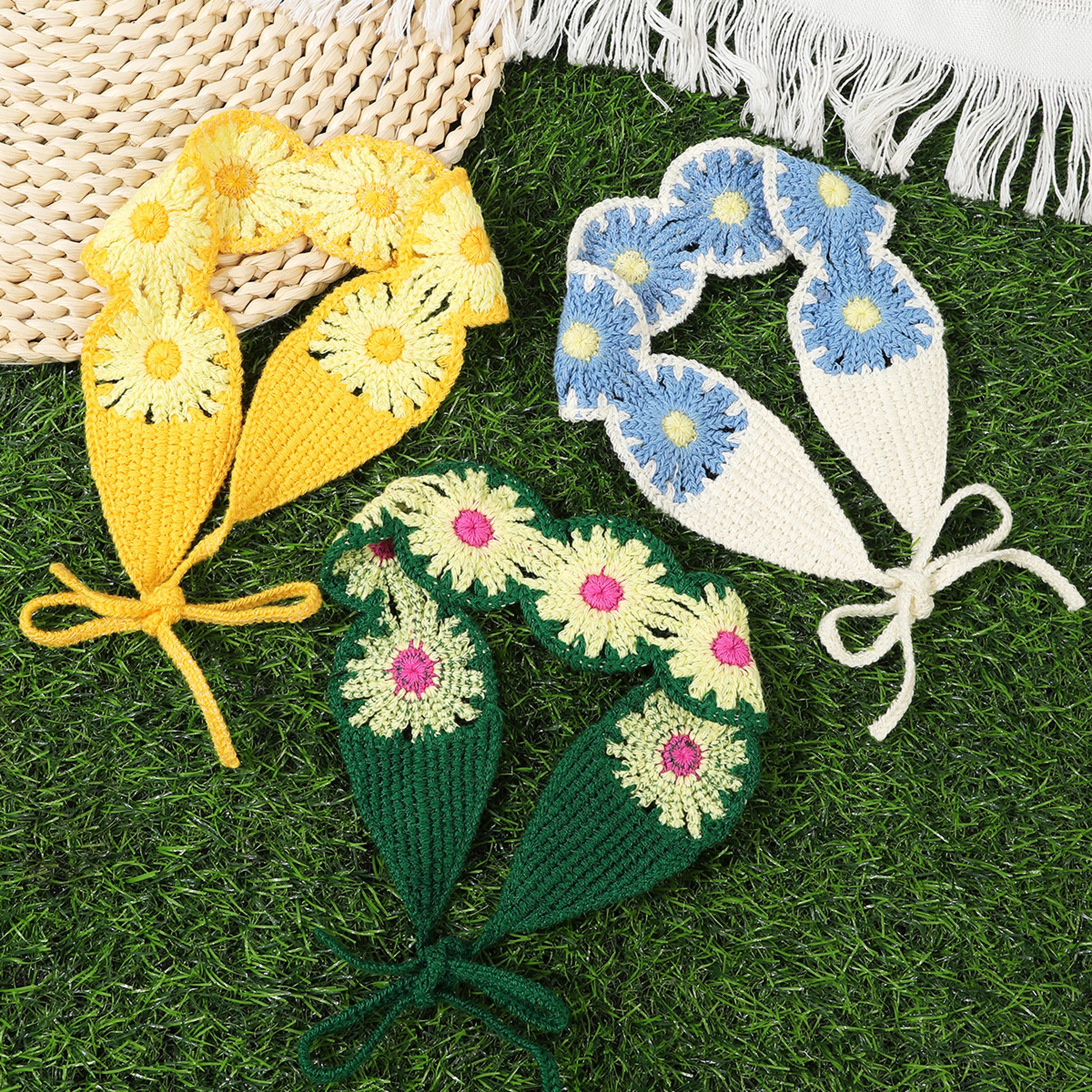 floral turban headband for women knitted flower beach hair band