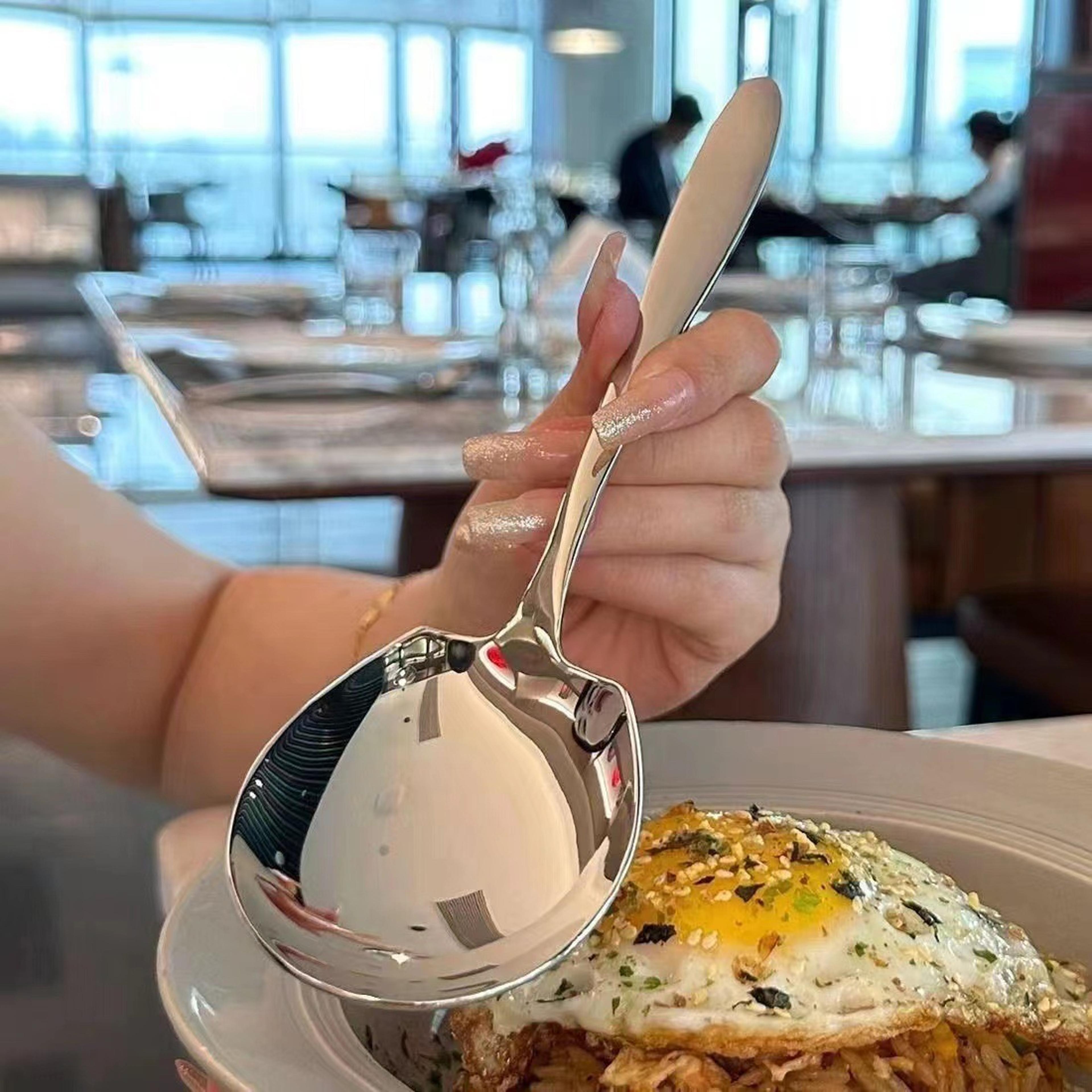 big head large stainless steel serving spoon durable kitchen & dining tool, dishwasher safe kitchen spoon