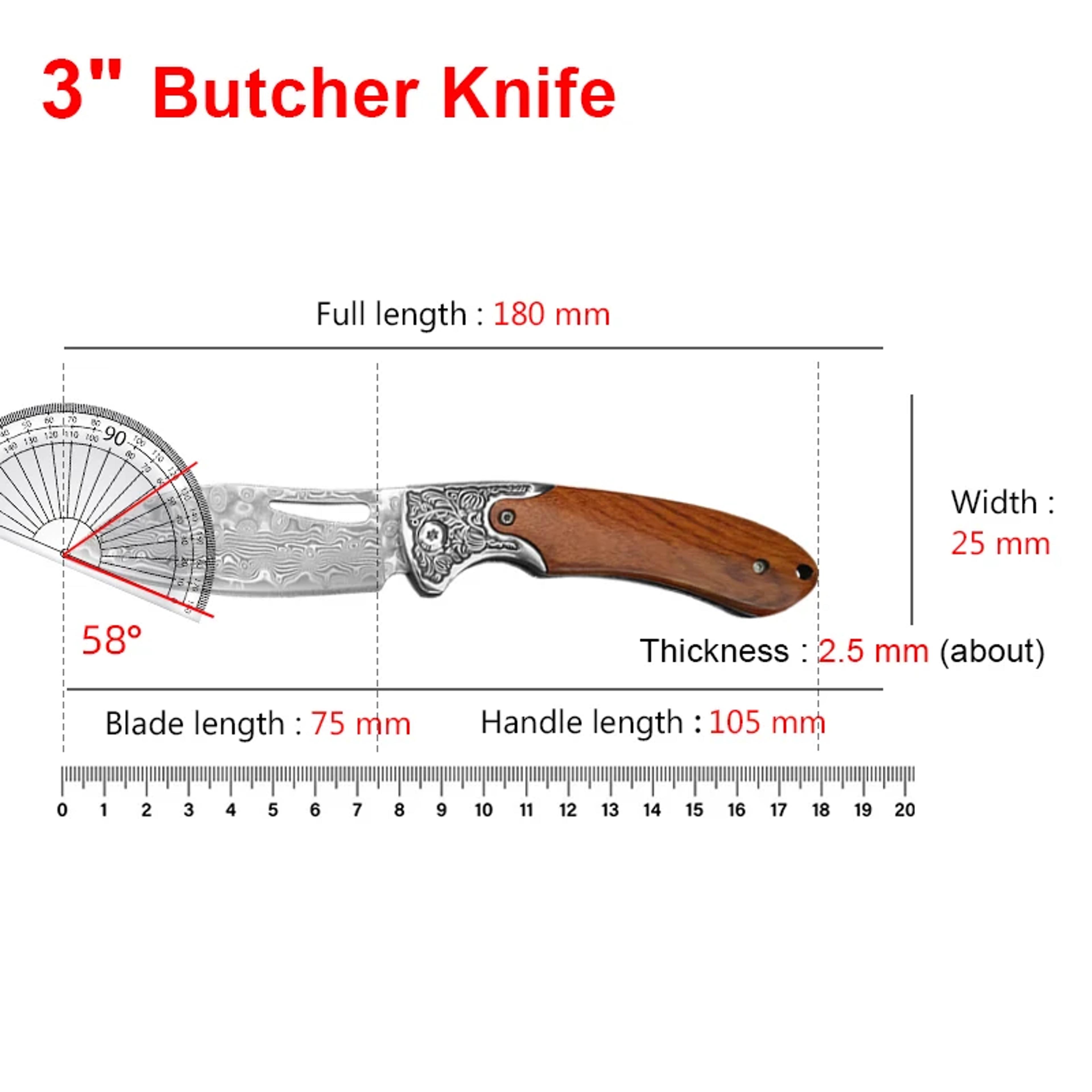 folding damascus kitchen cleaver knife for meat, vegetables and fish