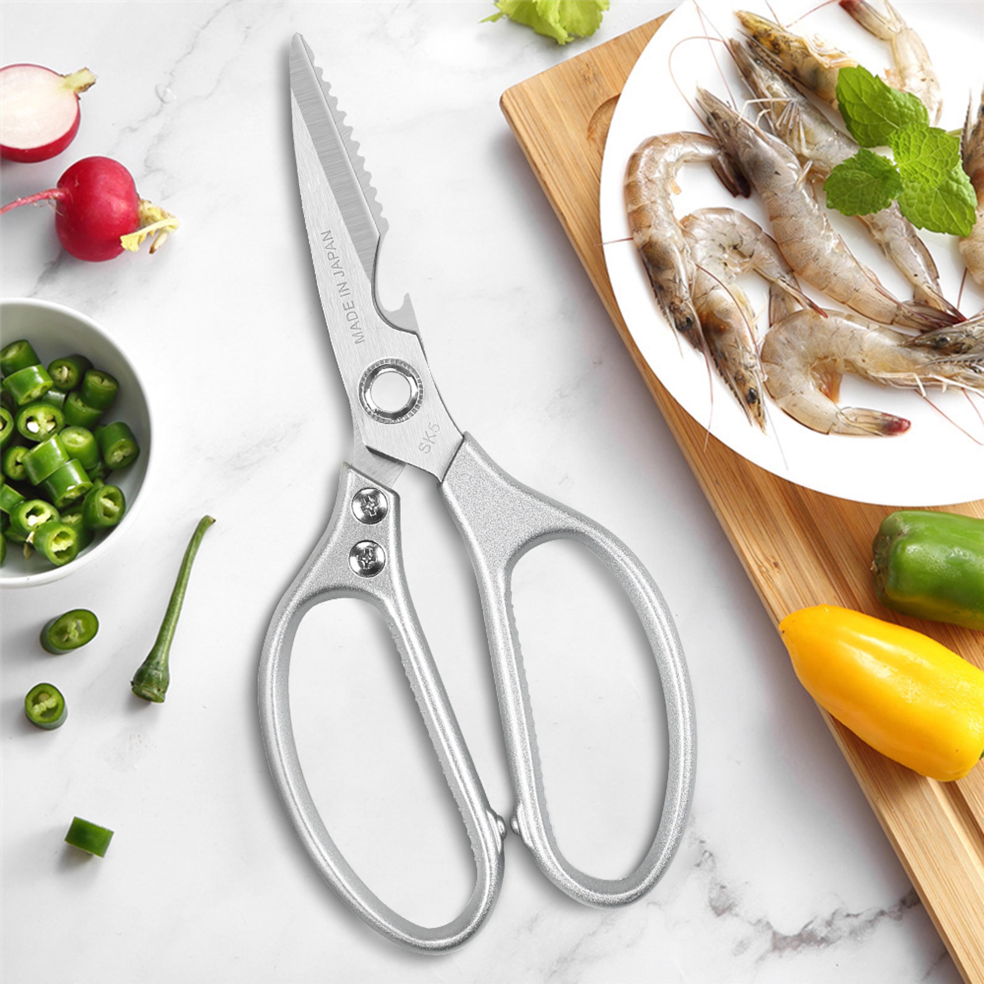 stainless steel kitchen scissors with aluminum alloy handle for meat, fish & chicken bones