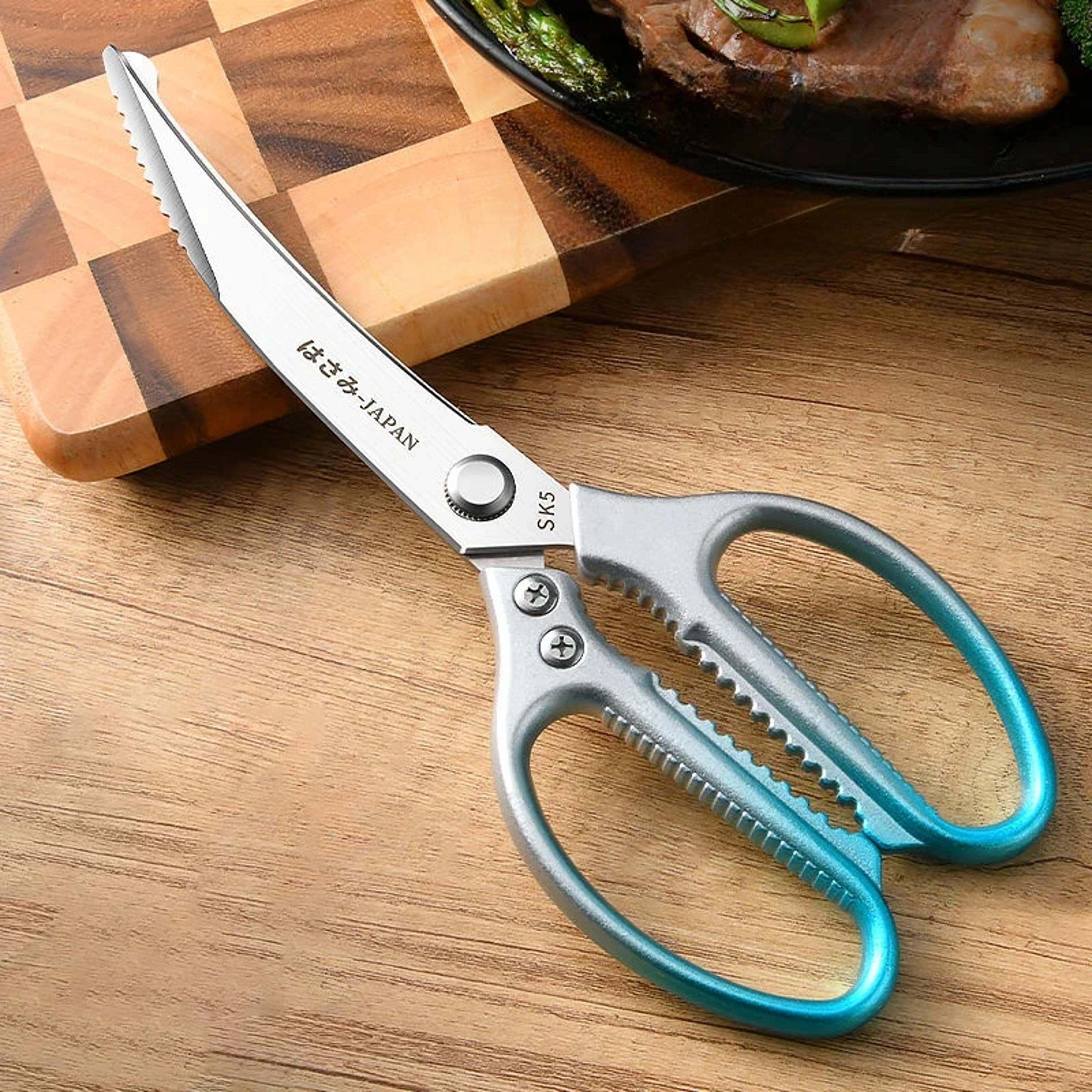 seiko stainless steel heavy duty kitchen shears premium blue gradient poultry and meat scissors for bbq and cooking