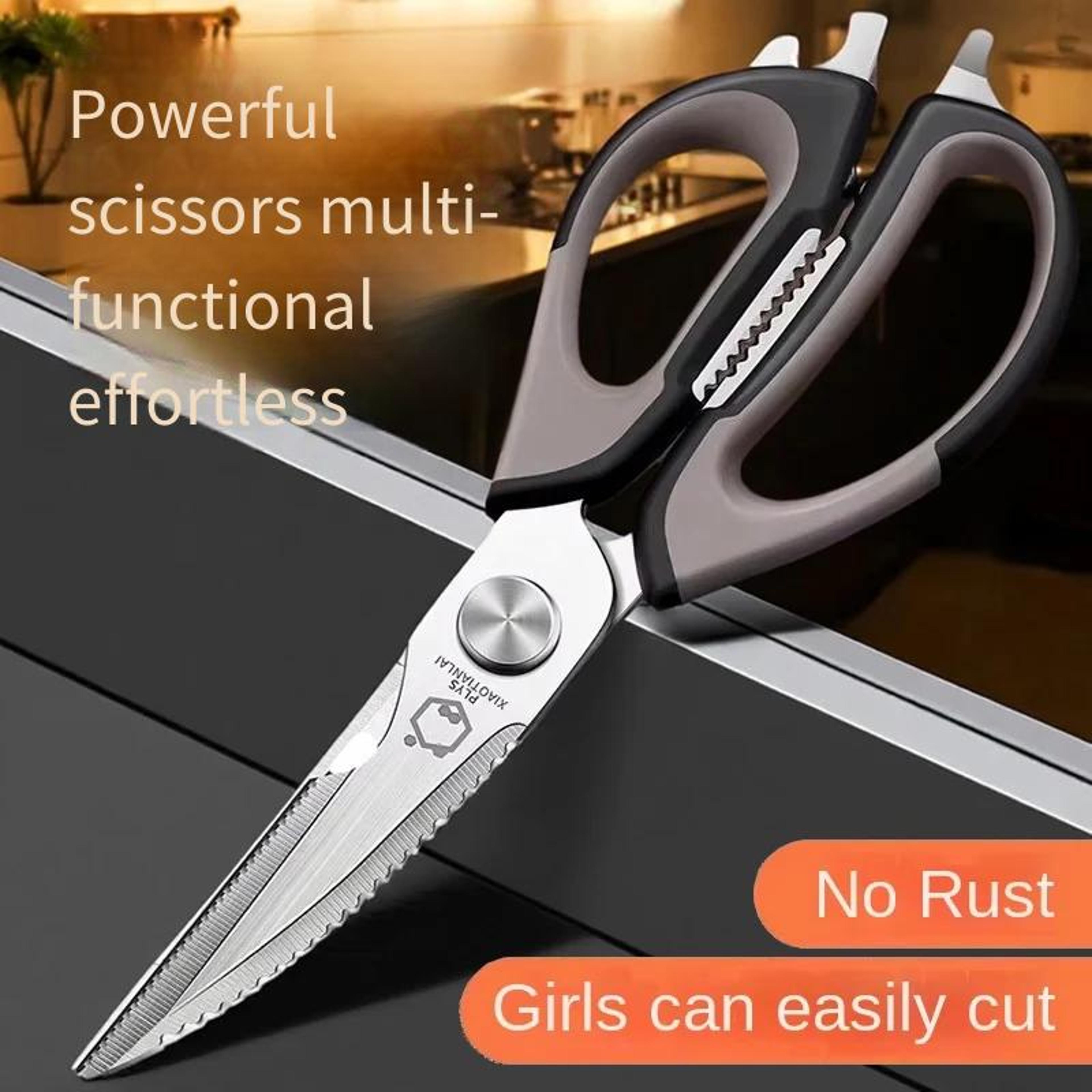 kitchen shears with stainless steel blades, bottle opener and nutcracker