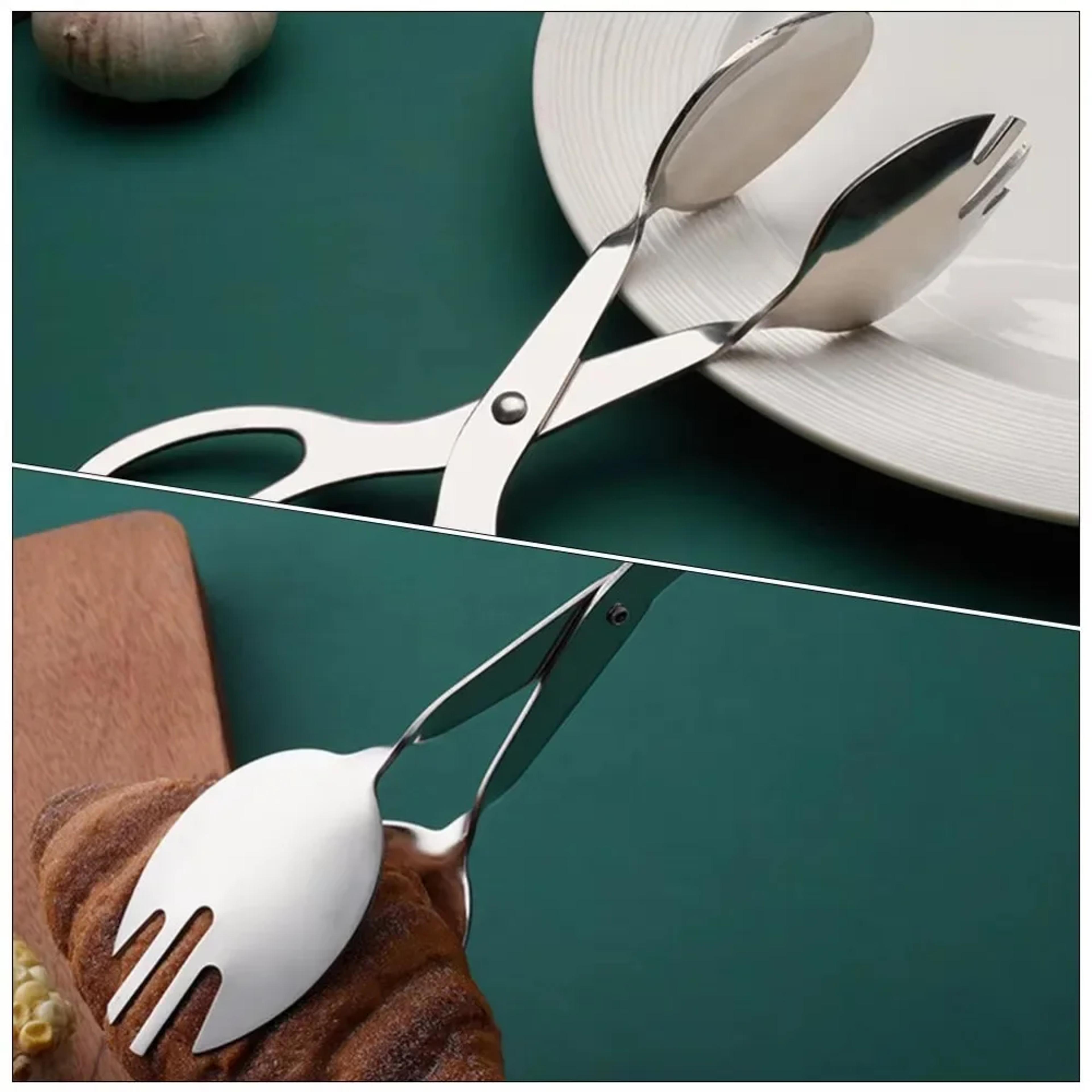 heavy duty stainless steel food clip & kitchen scissor tongs multipurpose salad, bread & steak clamp tool