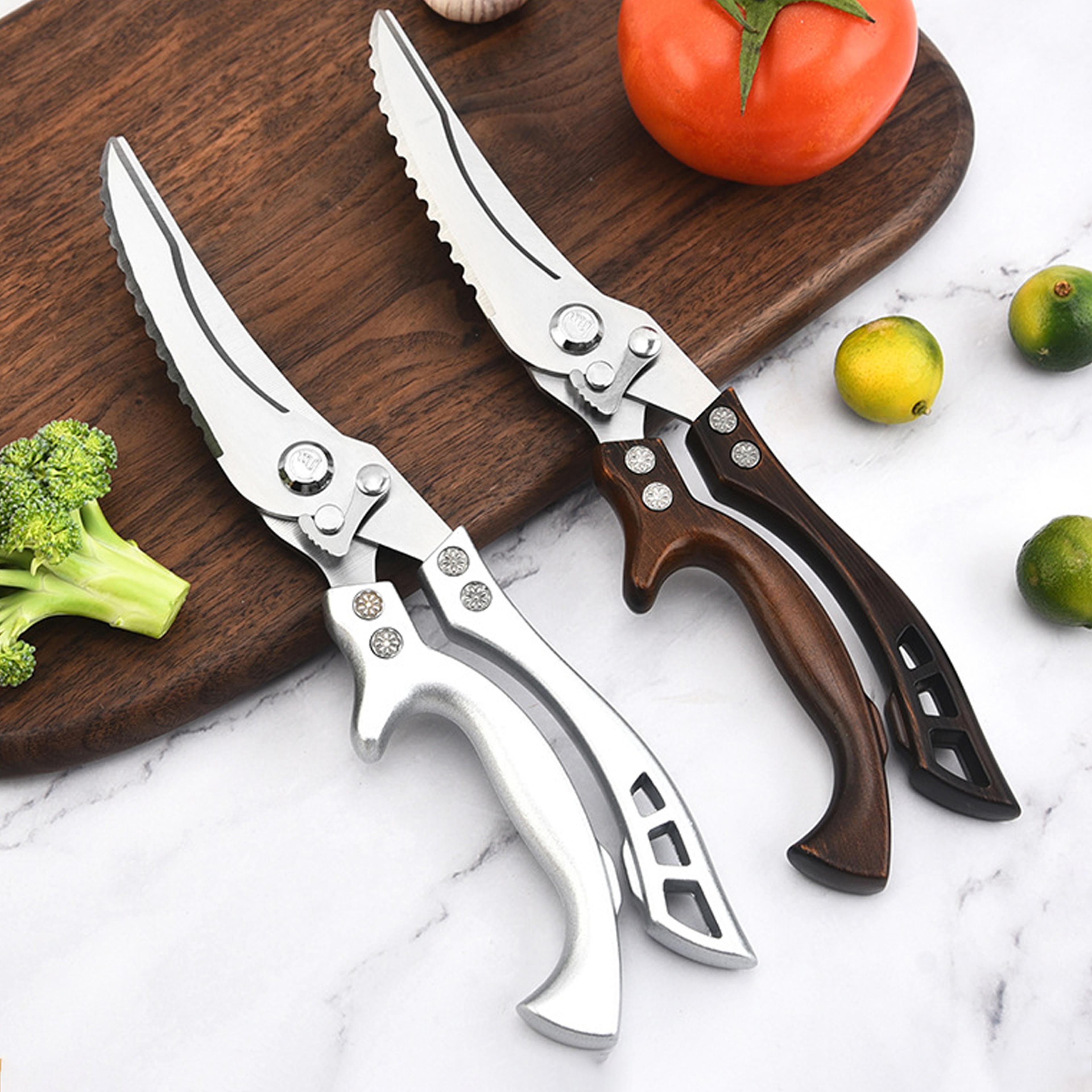 heavy duty poultry shears with serrated stainless steel blades for chicken, meat & bones