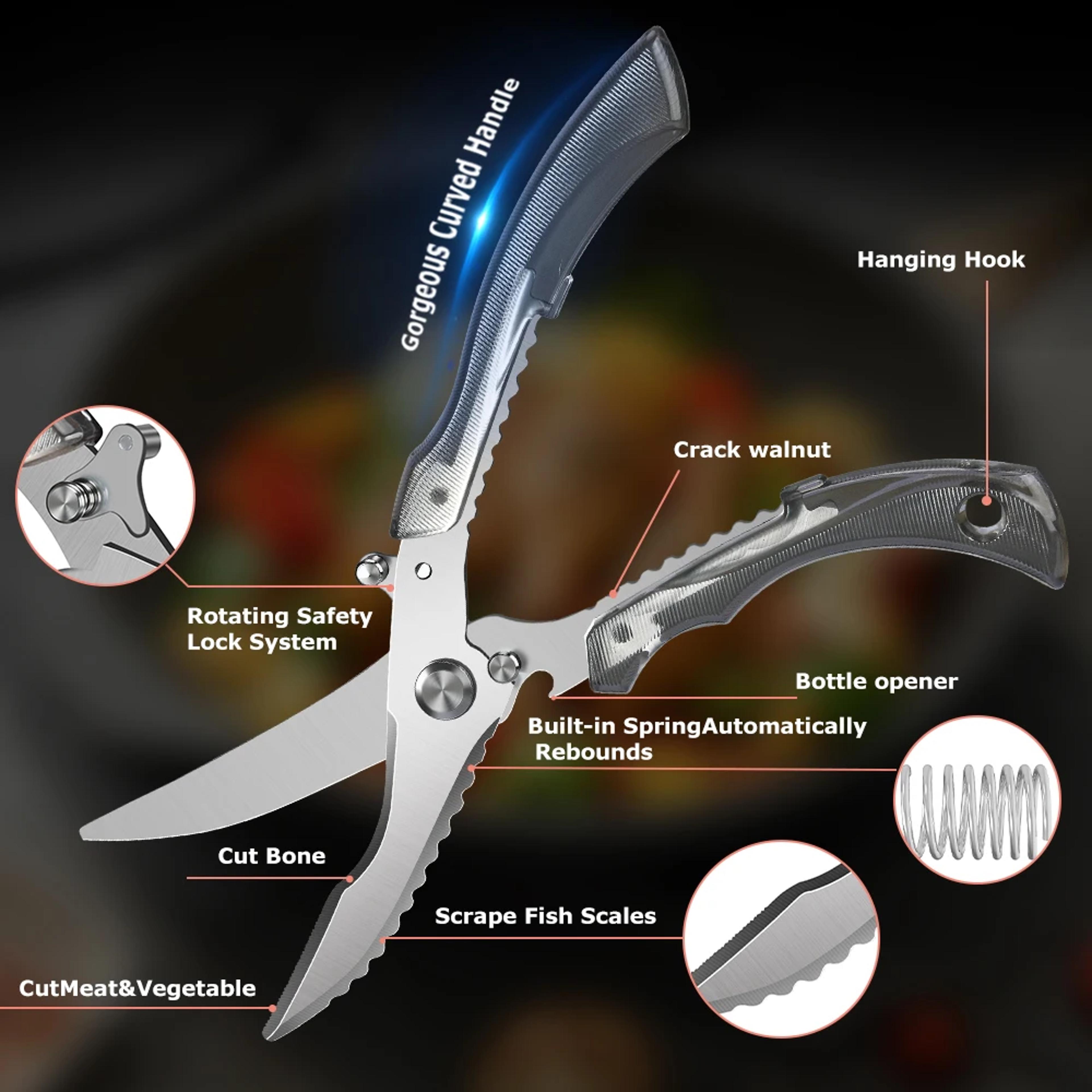 heavy duty poultry shears with safety lock professional kitchen scissors for meat & bone cutting