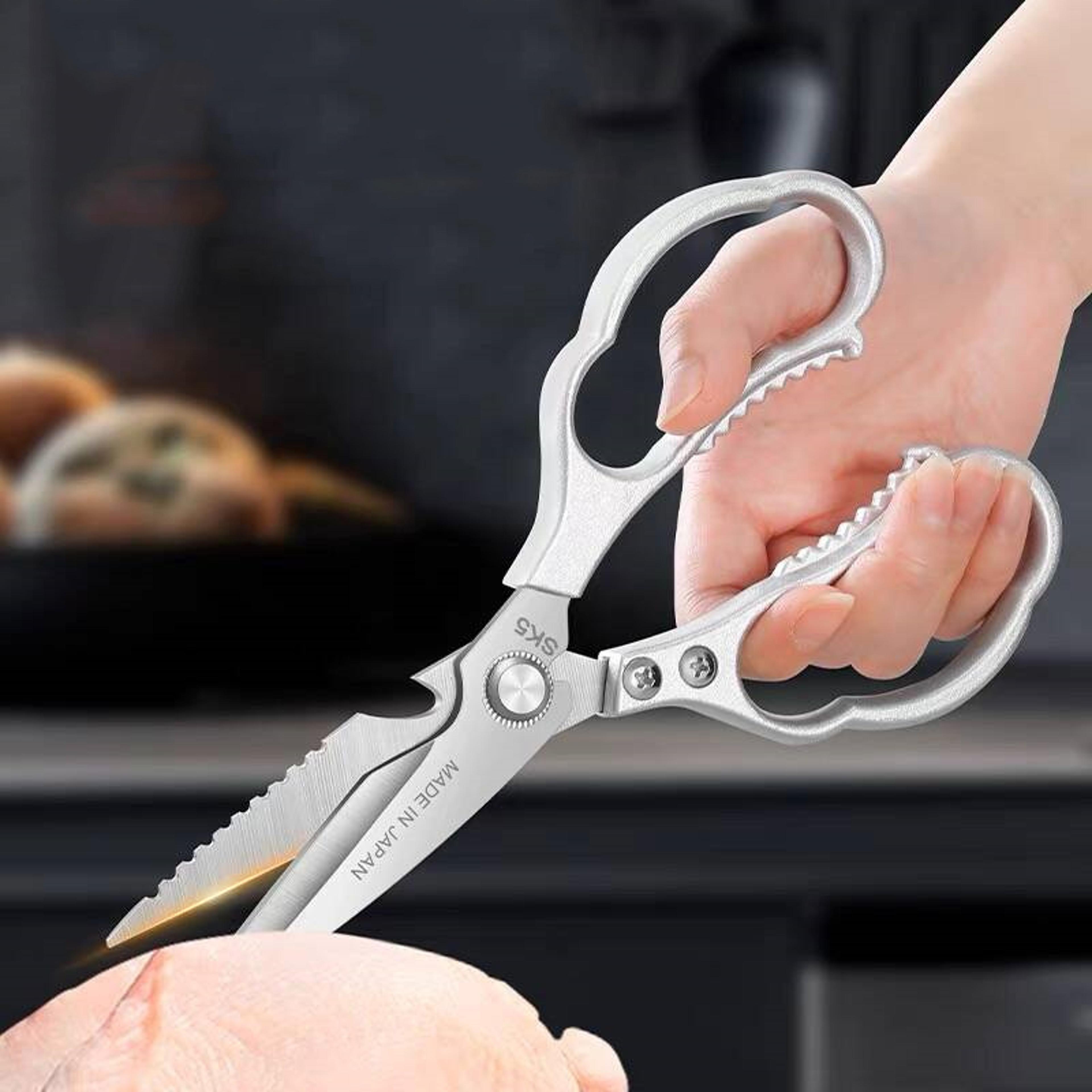 multi function stainless steel kitchen scissors & bone cutter with bottle opener