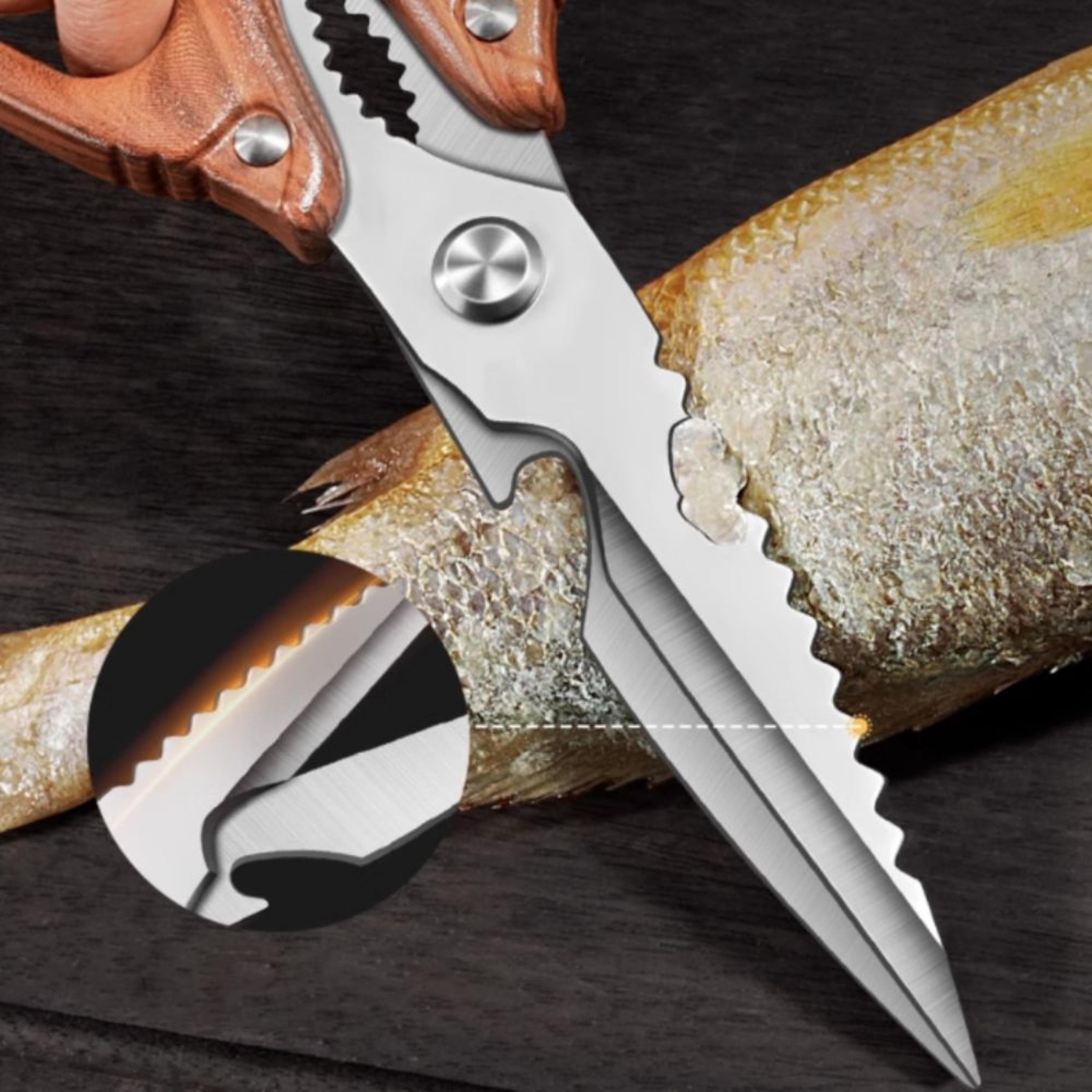 stainless steel kitchen shears premium heavy duty kitchen shears with wood look handle & bone cutting precision