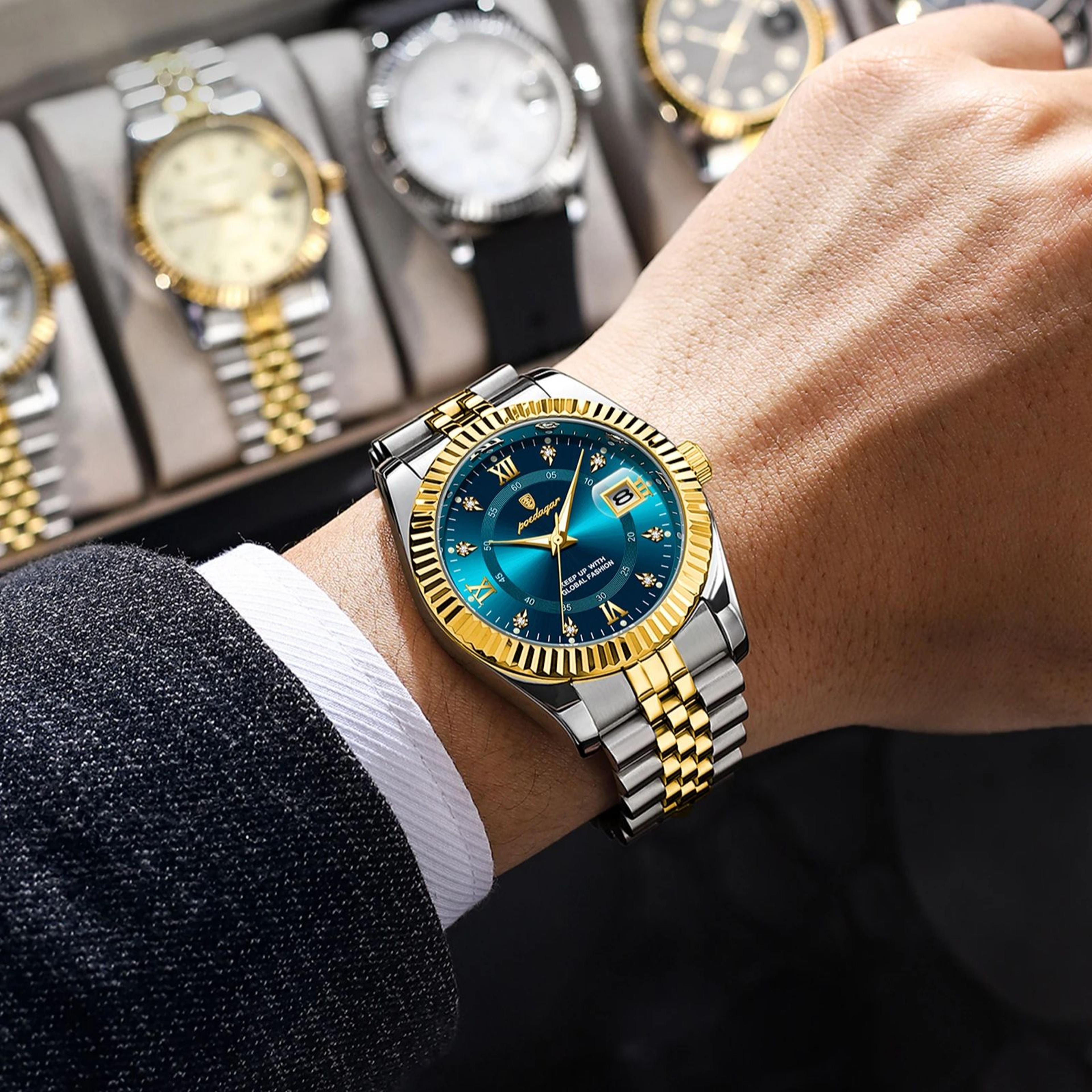 classic waterproof stainless steel mens quartz watch with luminous date display