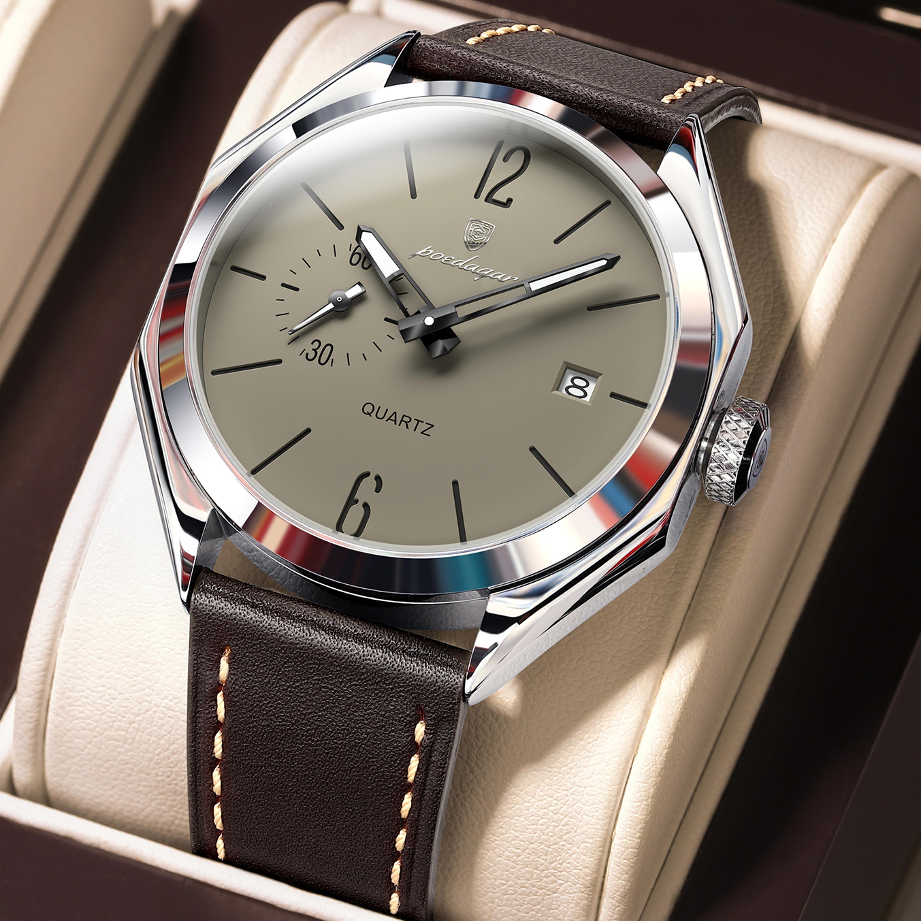 classic leather mens quartz watch business waterproof sport timepiece