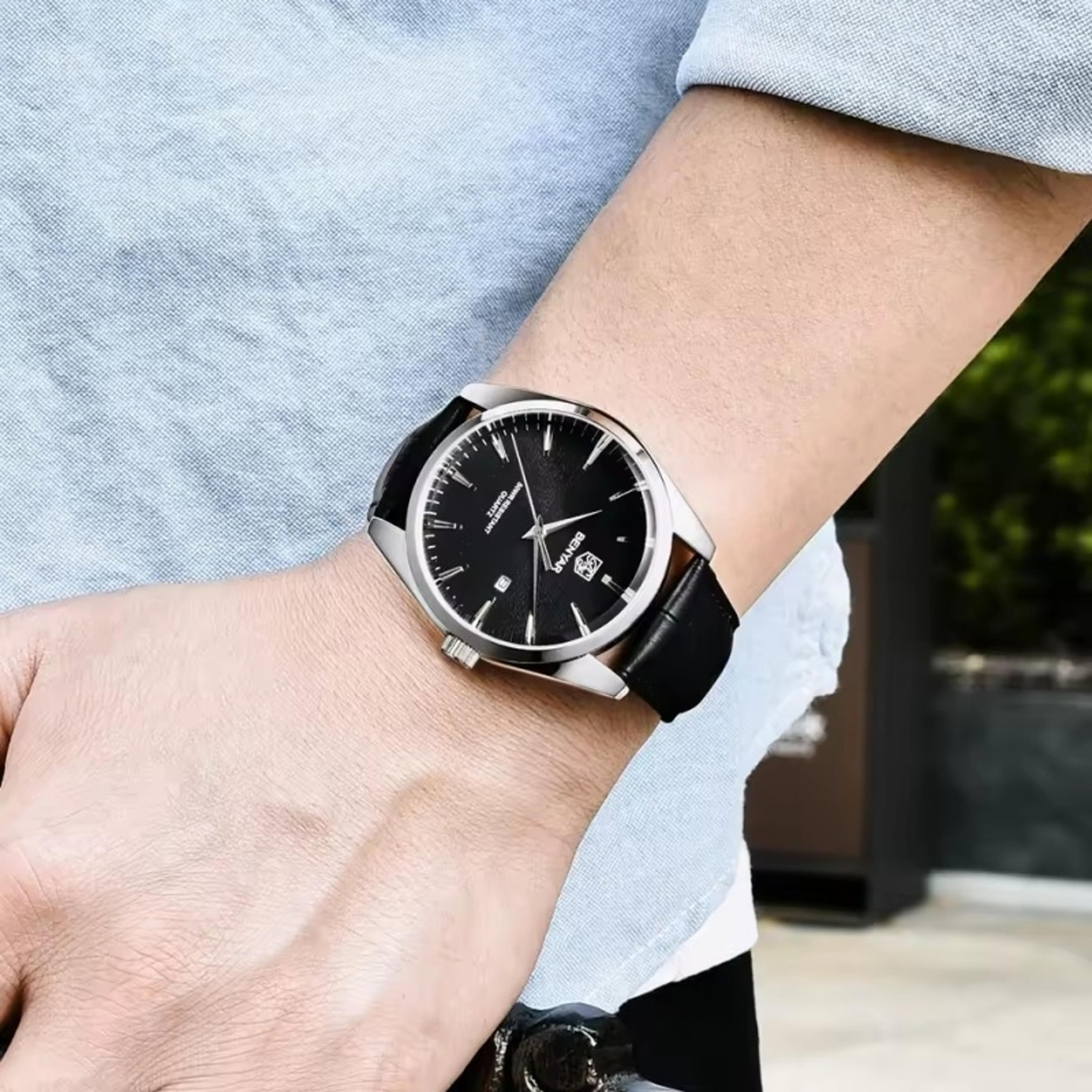 premium military leather quartz watch waterproof mens watch with durable strap & classic design