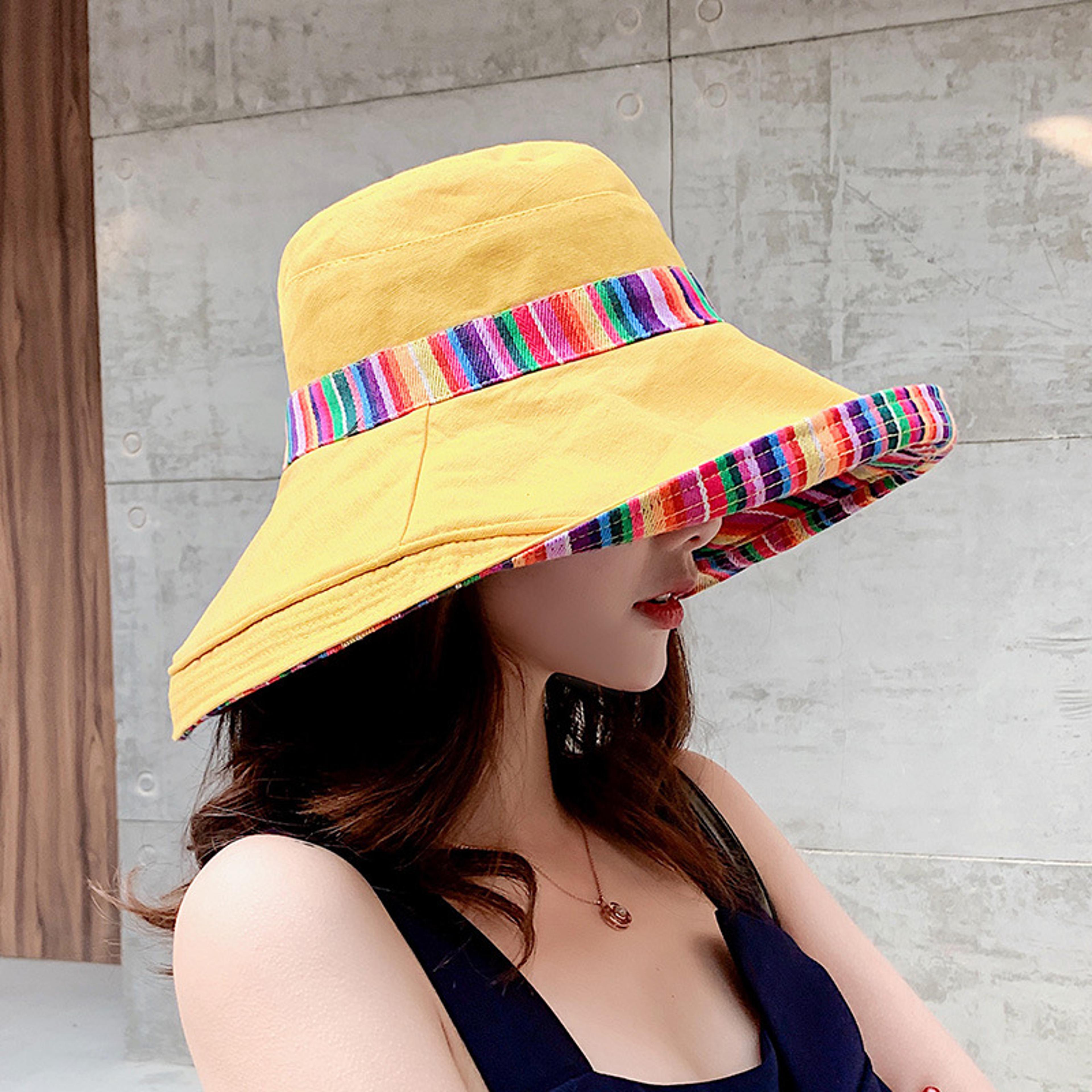 womens reversible wide brim summer bucket hat with dual sided sun protection hat design travel & outdoor sunshade cap