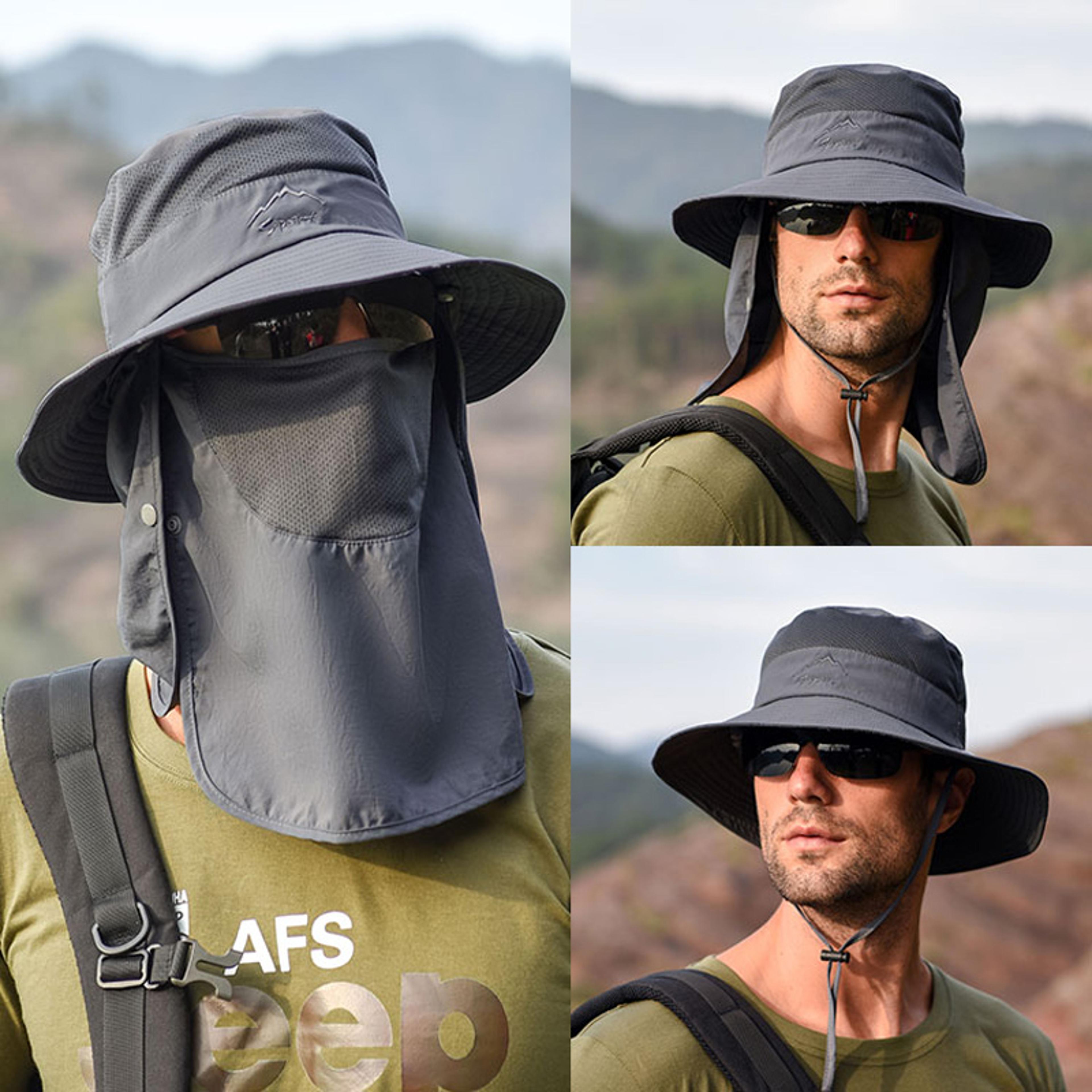 all weather breathable quick dry fishing sun hat with face mask & uv protection outdoor boonie cap