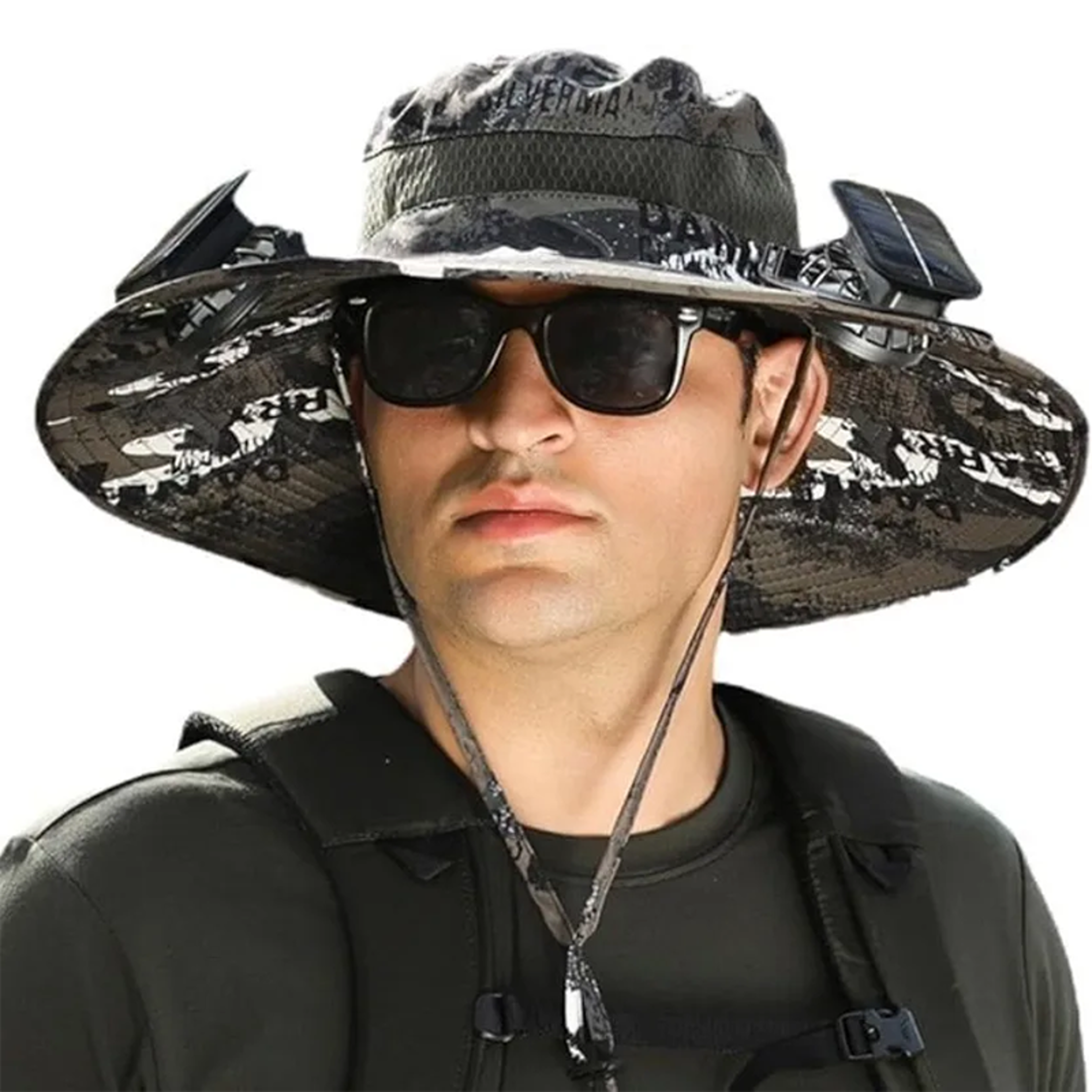solarcool wide brim sun hat with dual fan & usb rechargeable cooling