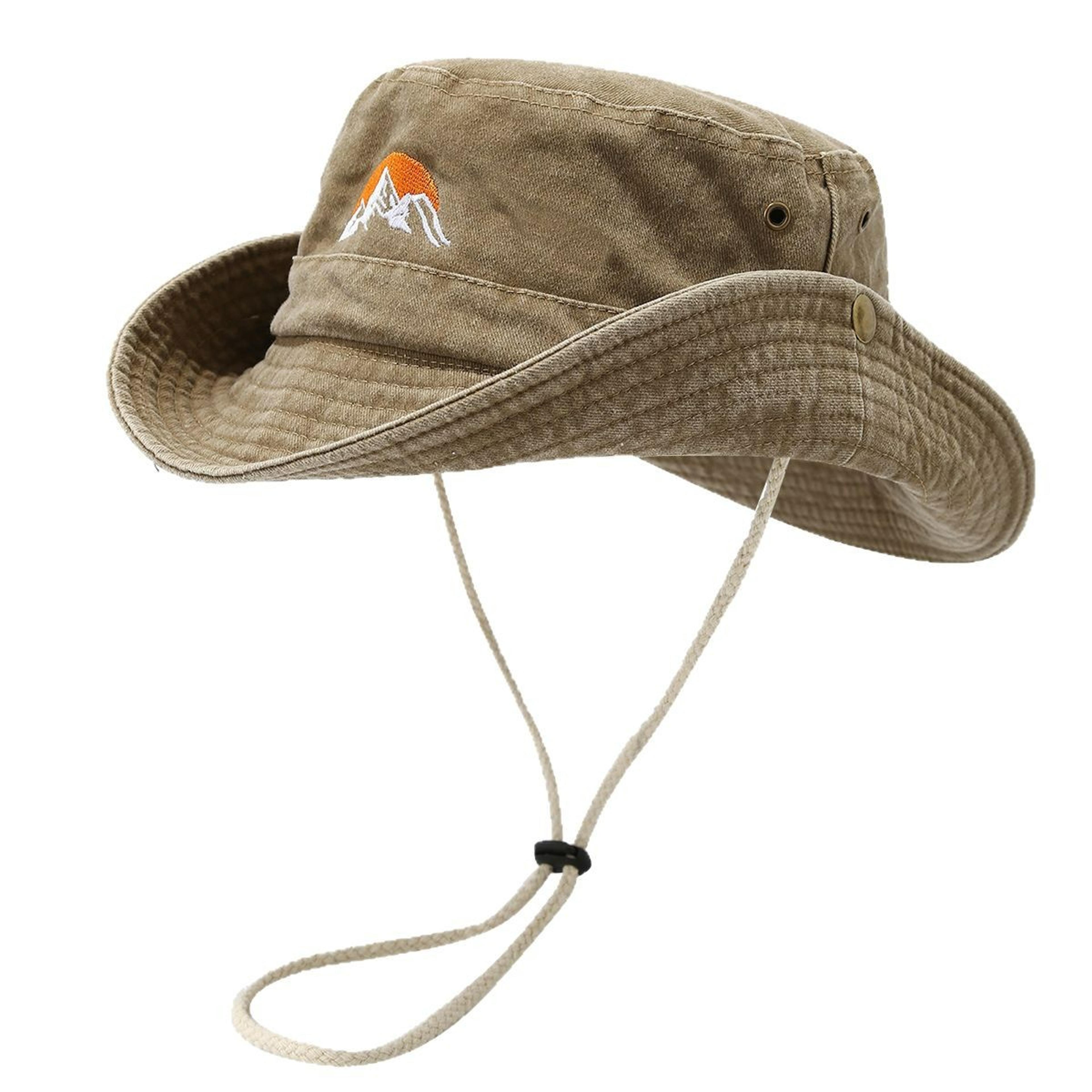 vintage washed cotton bucket hat embroidered fishing hat for hiking, camping & summer adventures