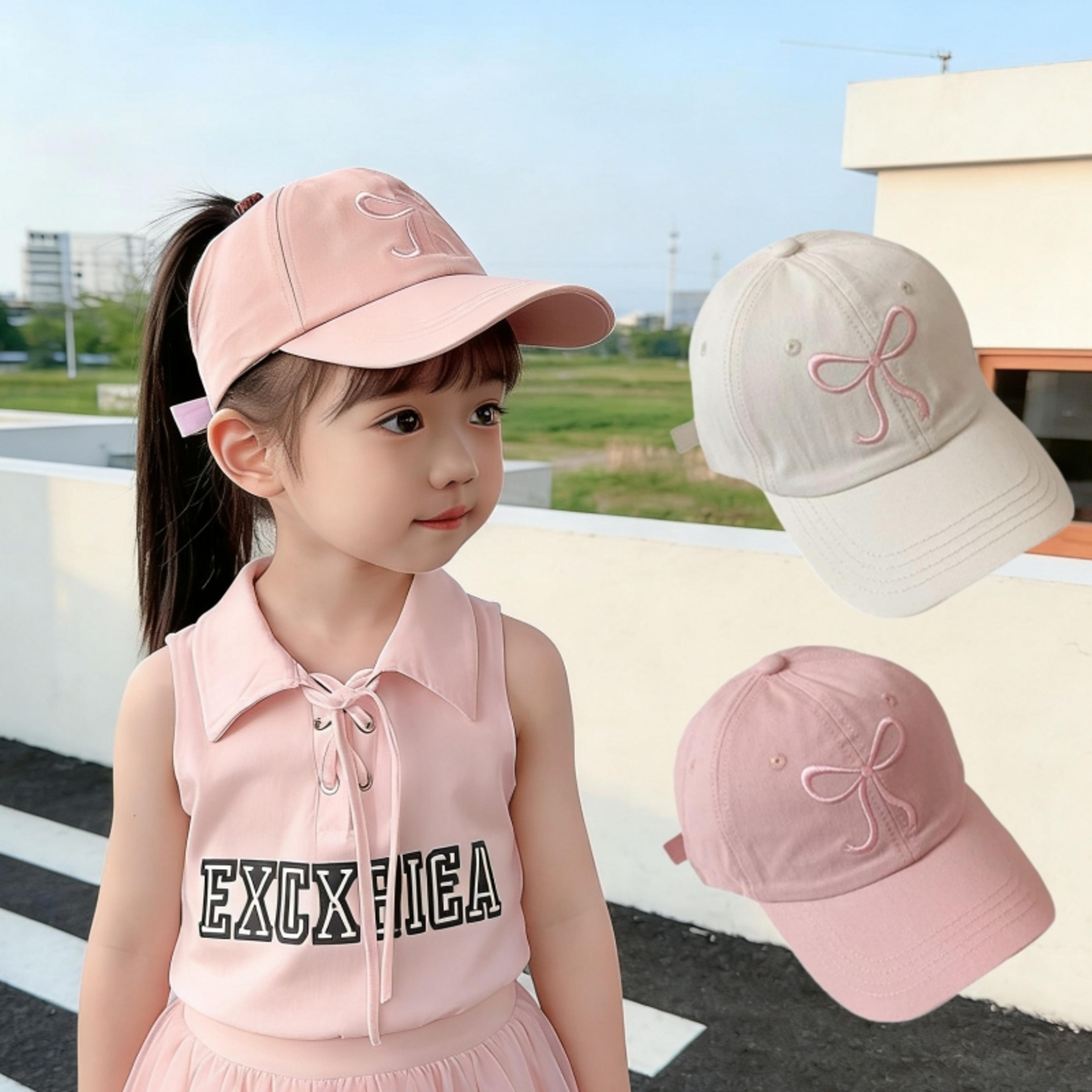 girls ponytail sun visor cap adjustable kids ponytail hat with bow for summer outdoor play