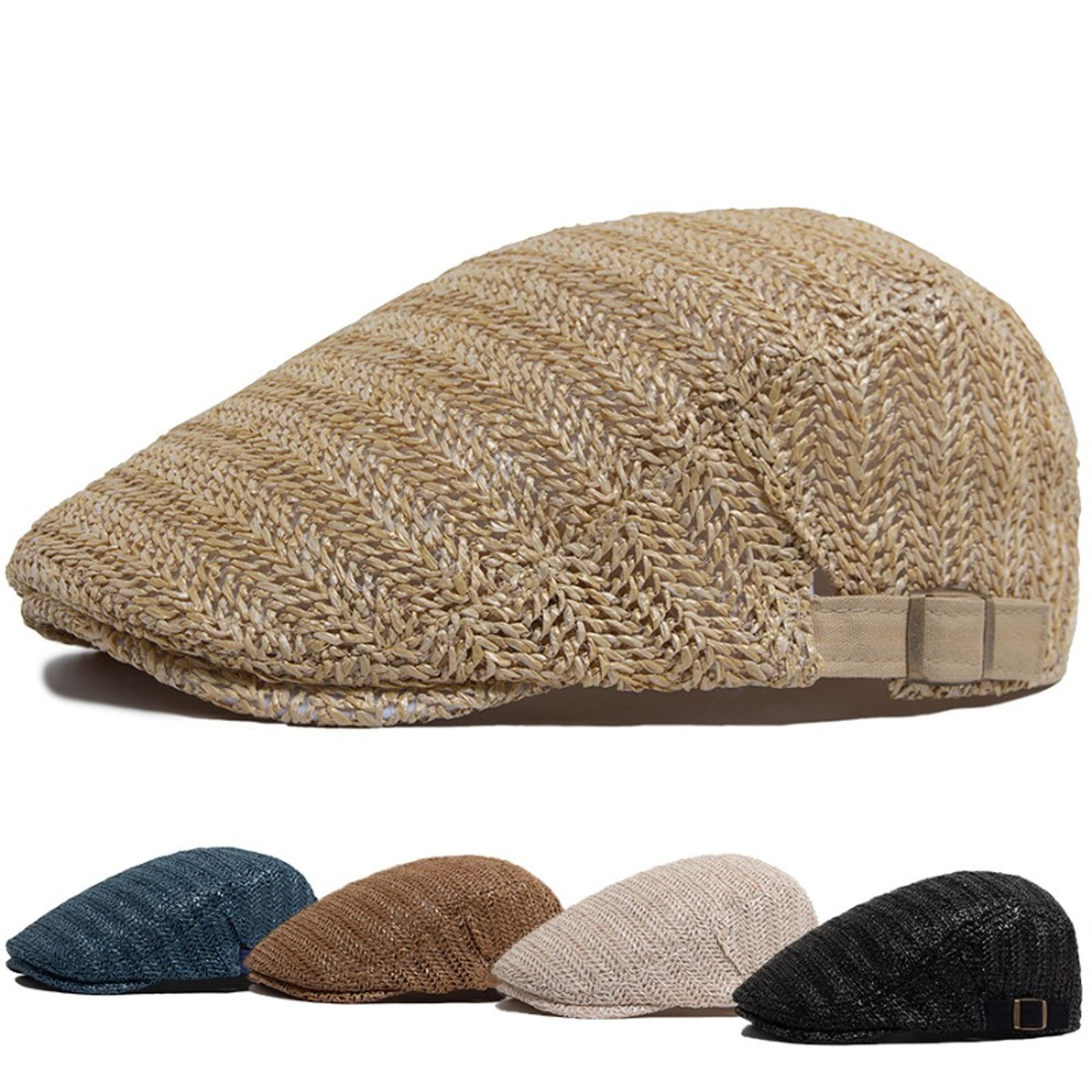 vintage breeze straw beret cap adjustable straw beret newsboy hat for men & women