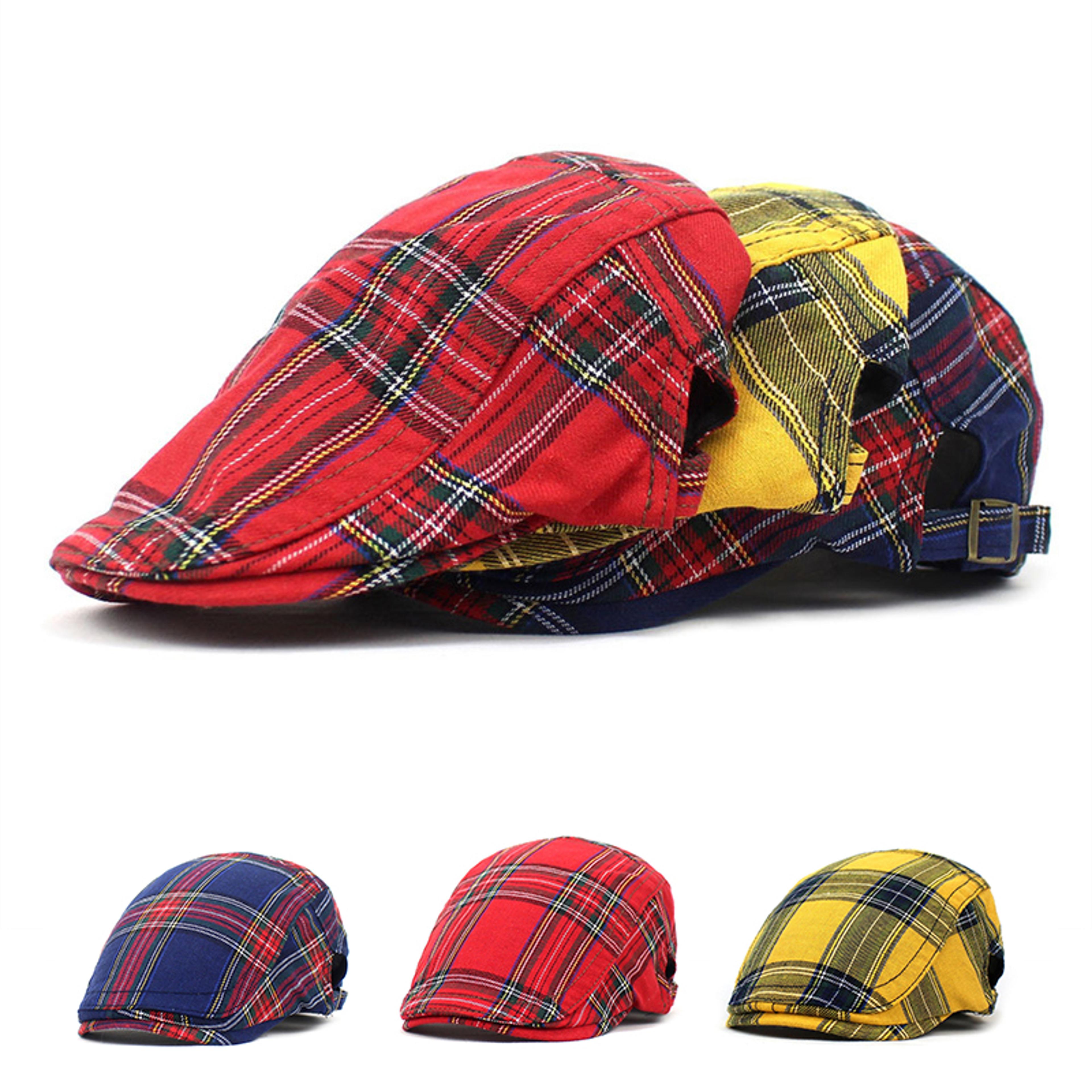 vintage plaid newsboy beret cap adjustable british style flat cap for men & women