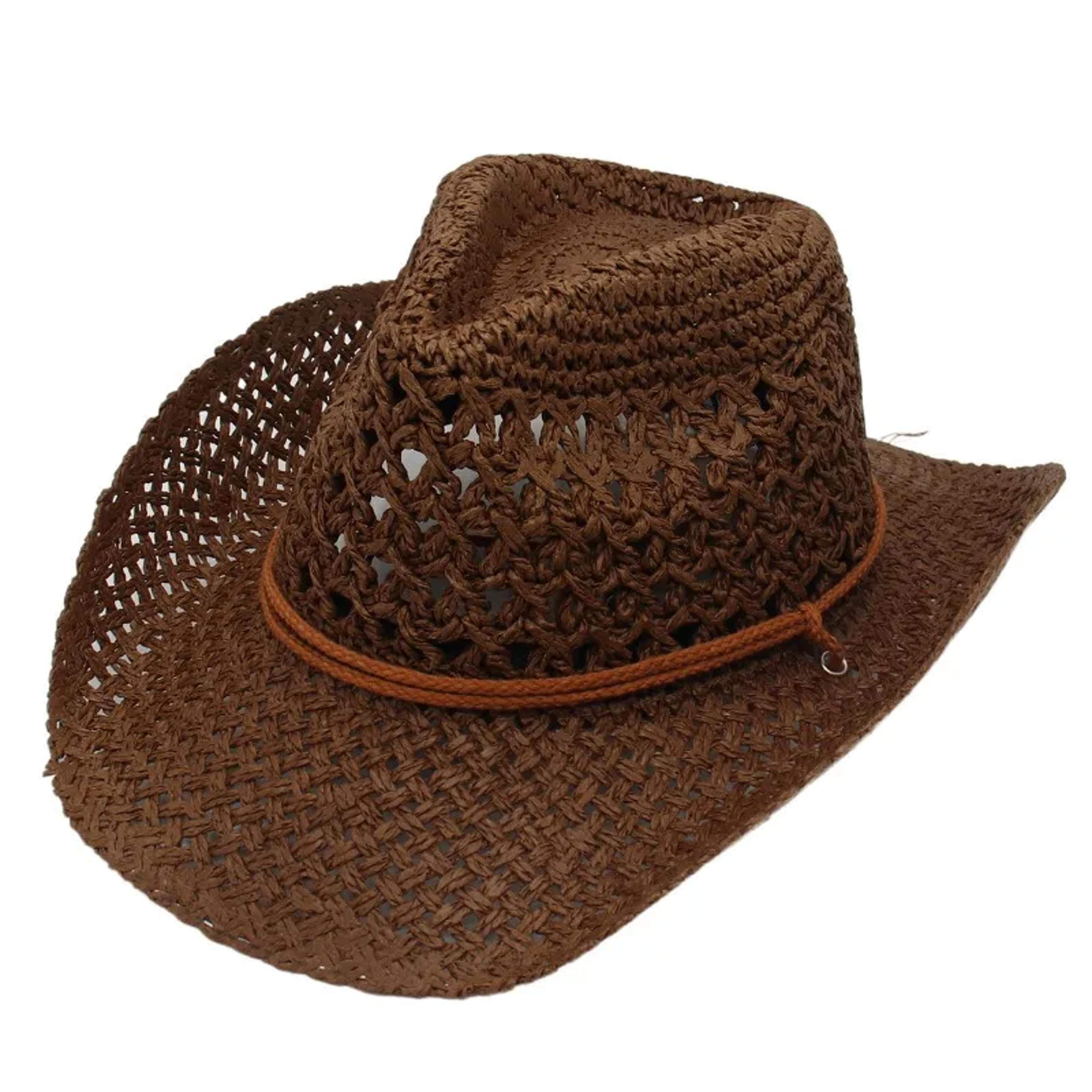 vintage western straw cowboy hat with uv sun protection for men & women
