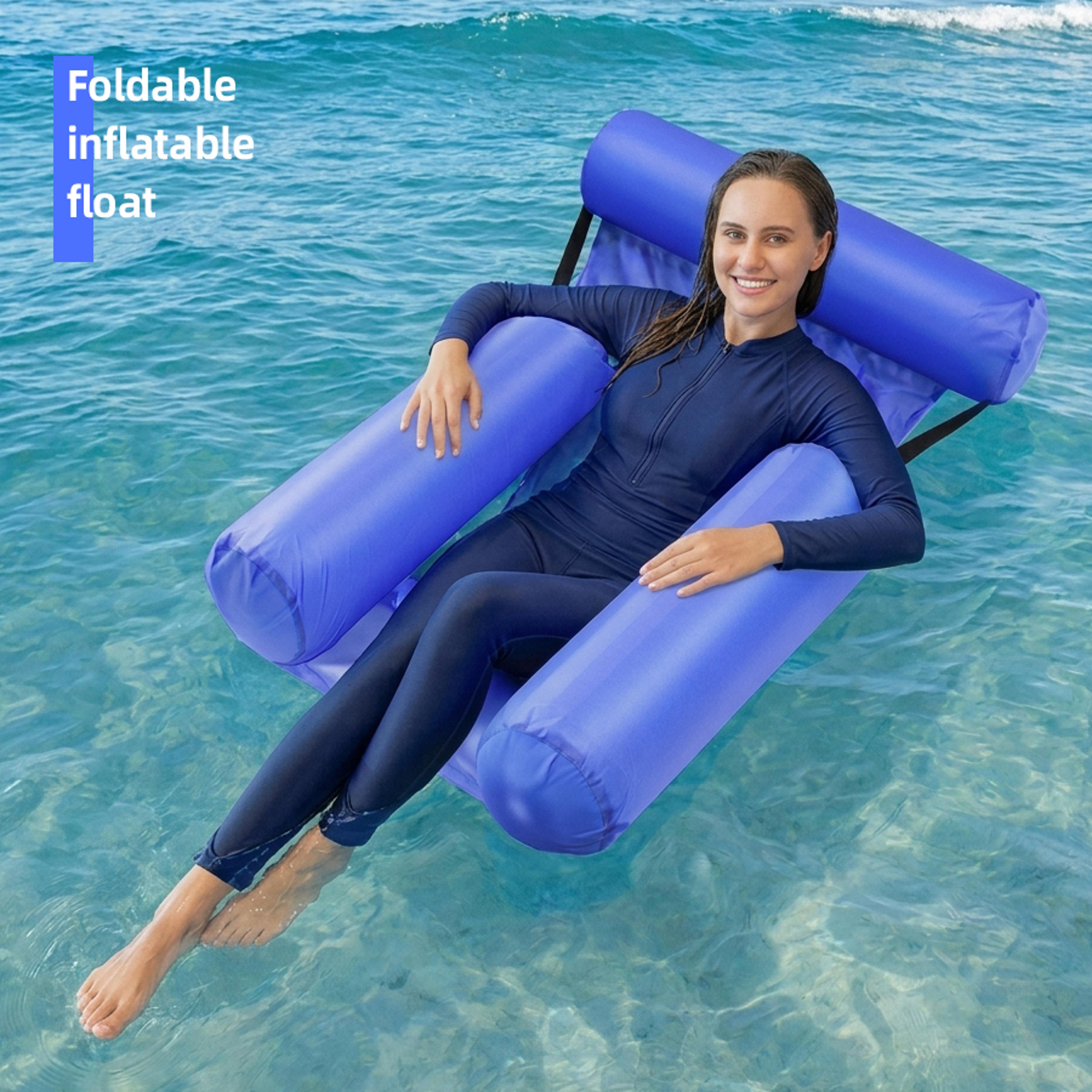 pure blue inflatable pool float foldable floating water mat pool lounger for beach & pool relaxation