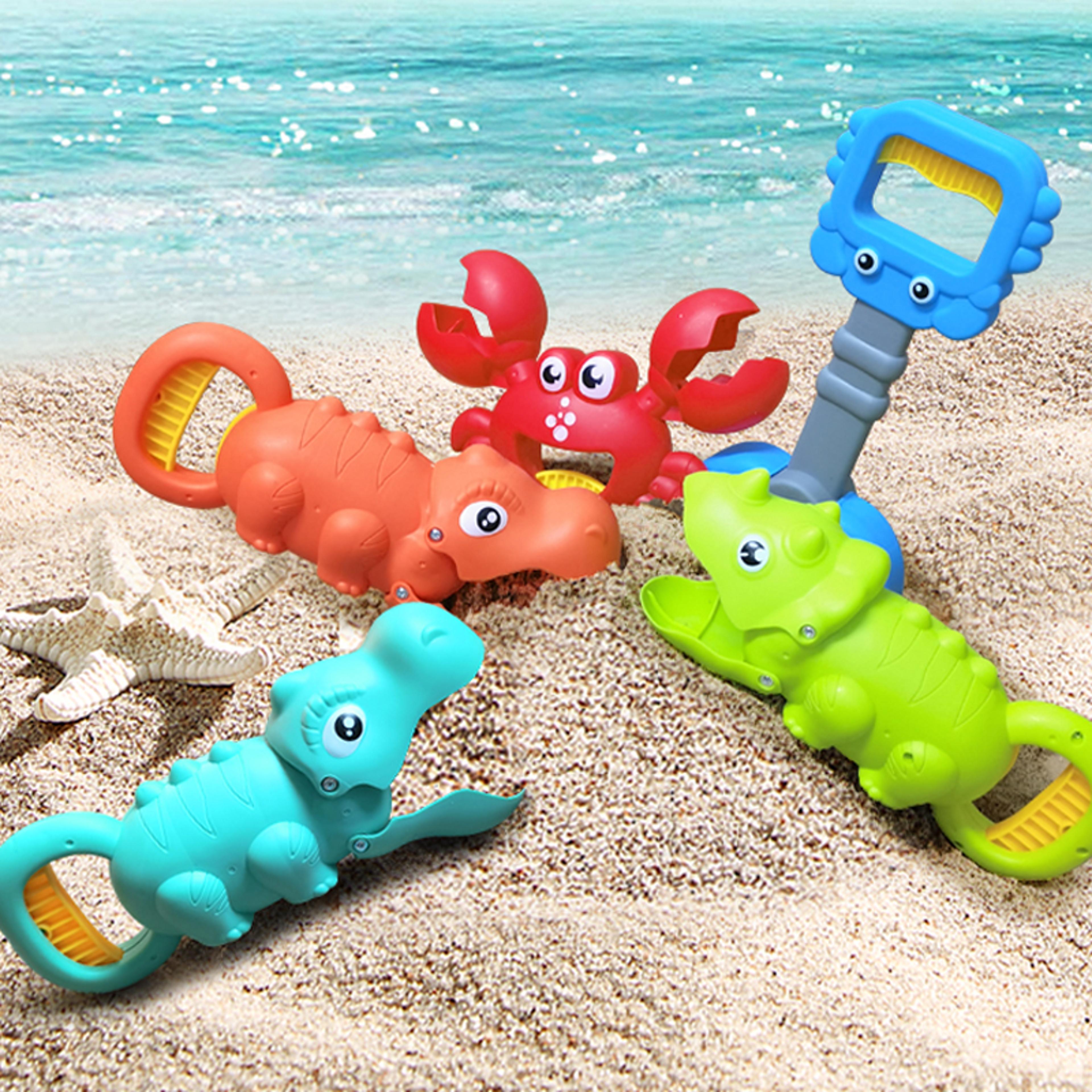 kids beach sand digging toy set crab claw & dinosaur grabber shovel tools