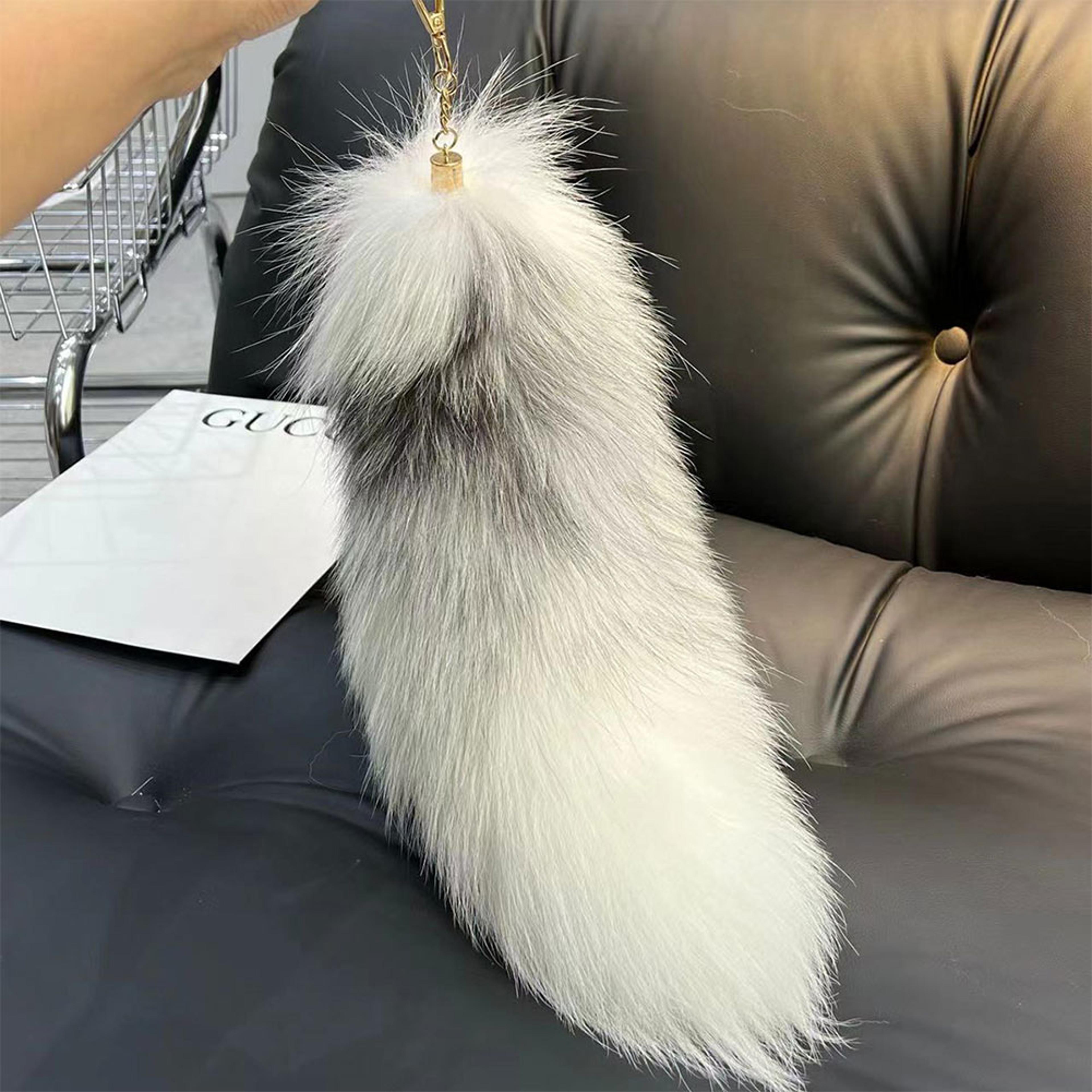 fluffy faux fur fox tail keychain therian fox tail charm bag pendant accessory