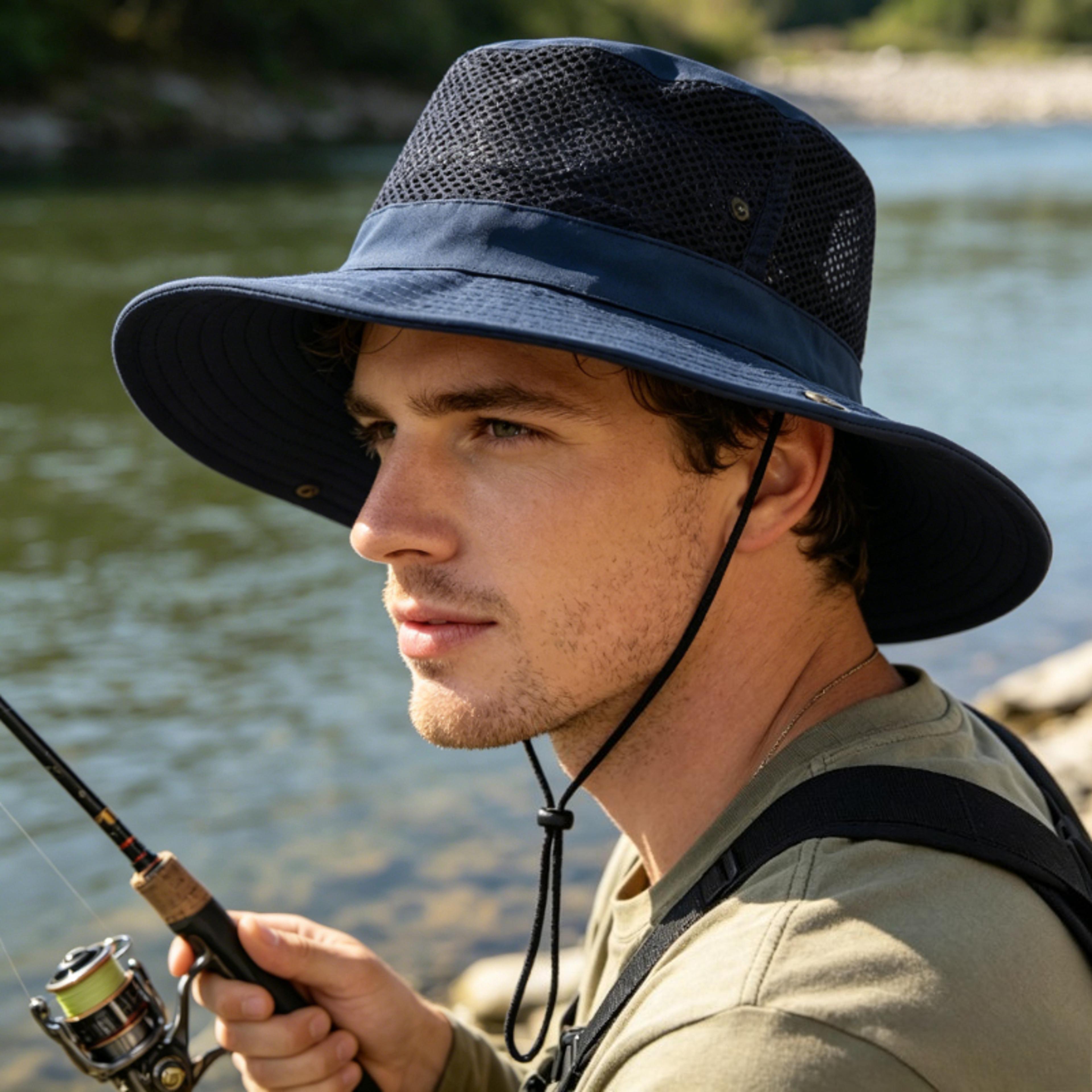 breathable mesh uv protection fishing hat wide brim outdoor sun cap for hiking, camping & fishing