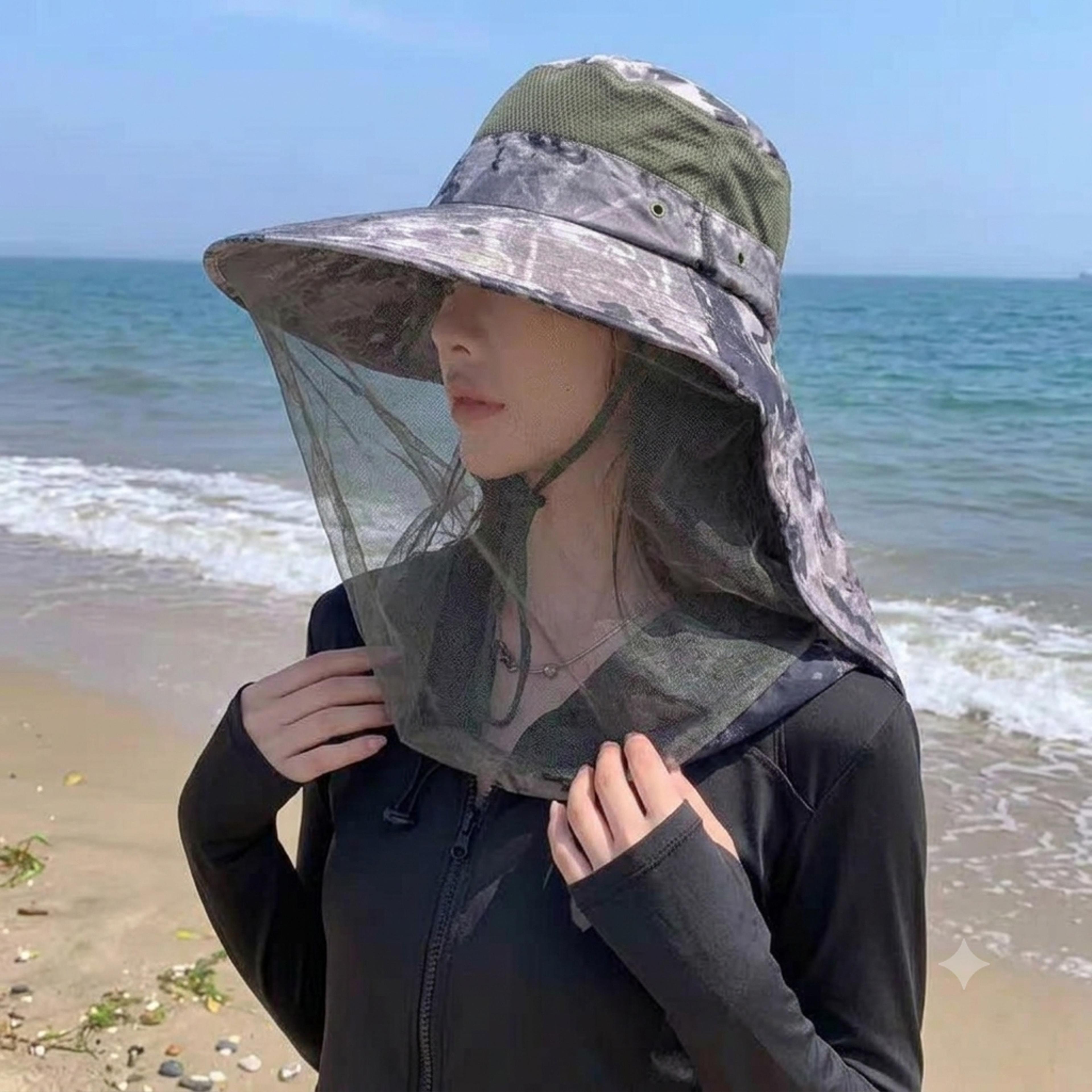 mosquito shield sun hat with hidden net veil & neck flap for fishing, hiking & camping