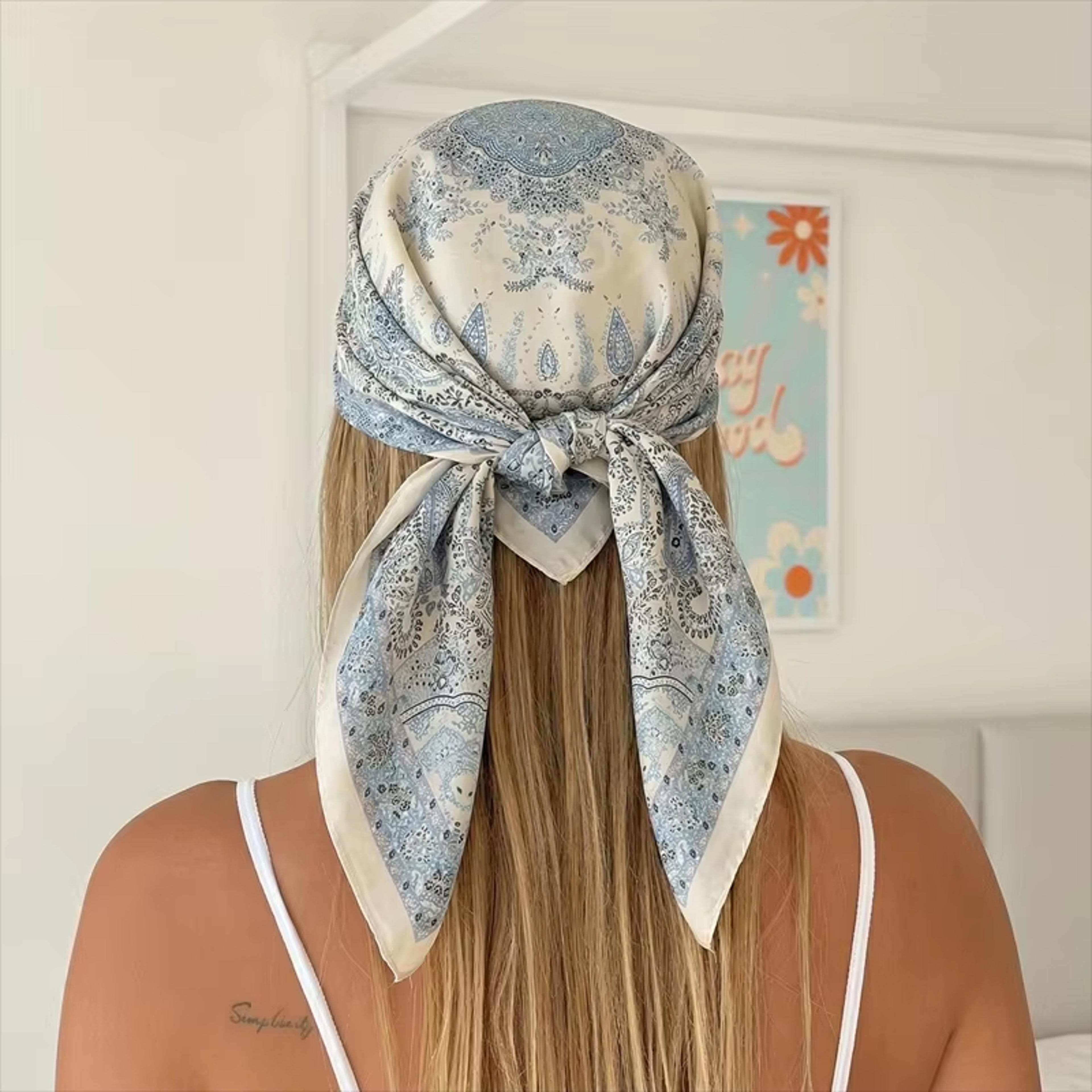 luxury printed silk square scarf womens neck, hair & hijab bandana wrap