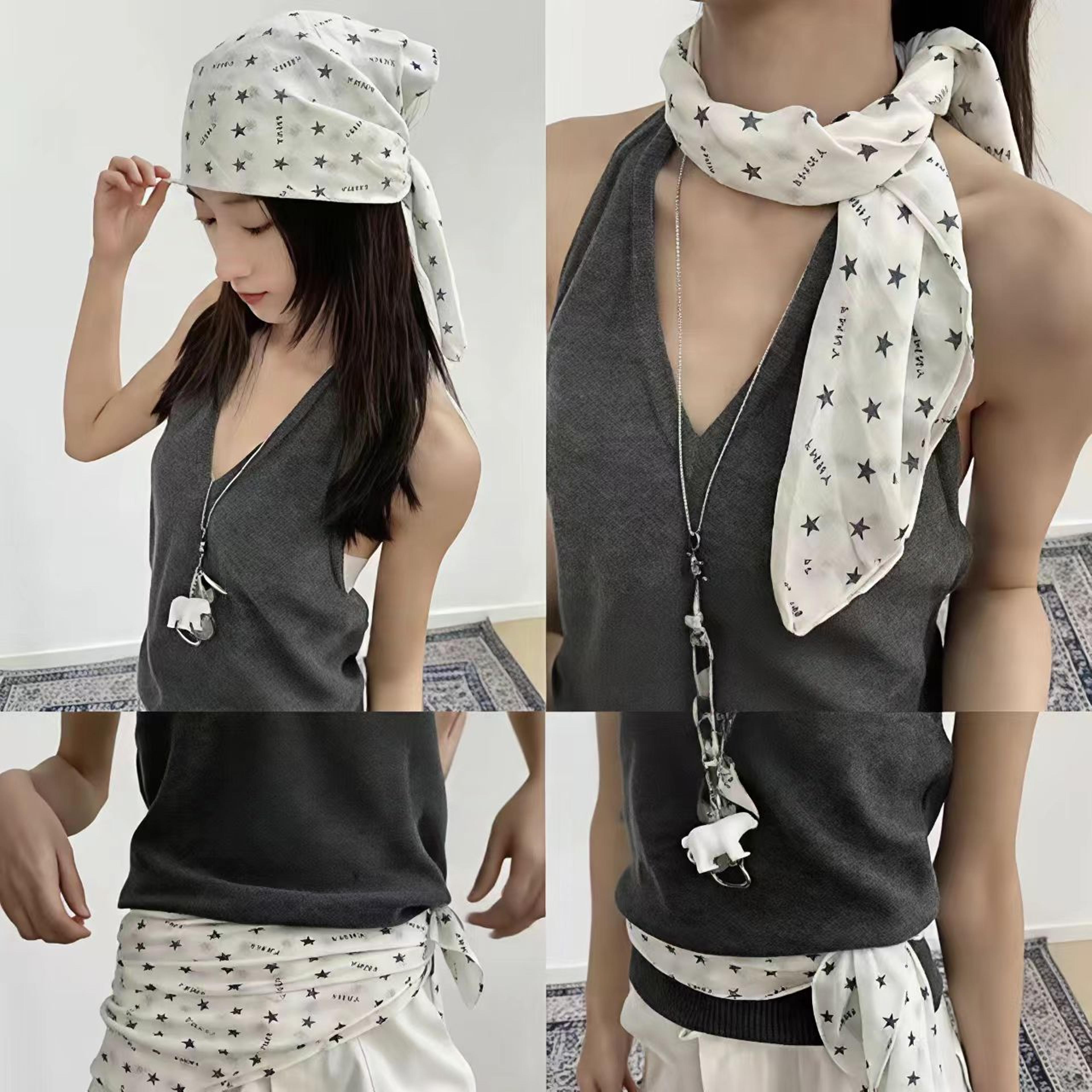 celestial star print cotton linen head scarf lightweight square head scarf for women