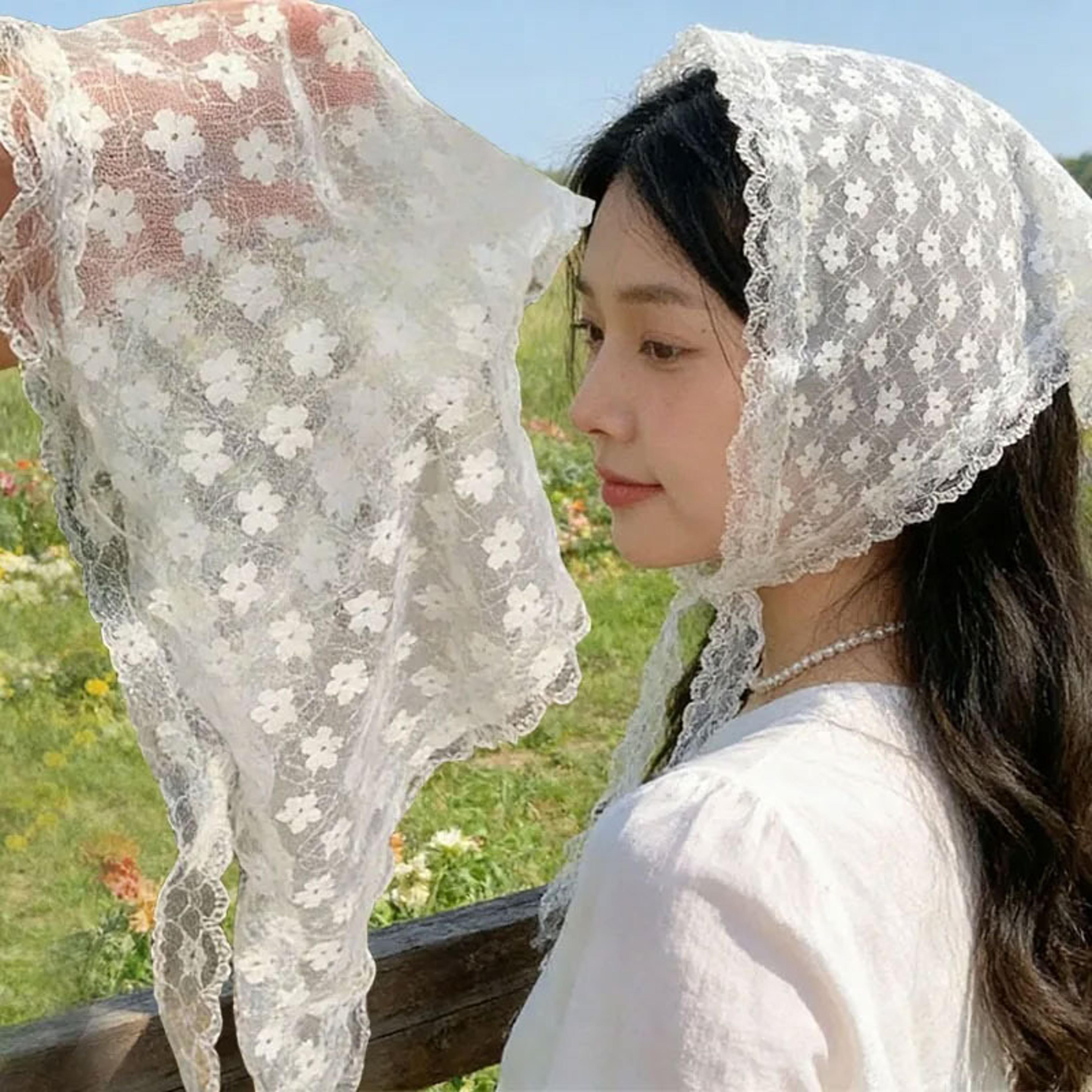 elegant white lace triangle scarf for women breathable fashion photo prop headscarf