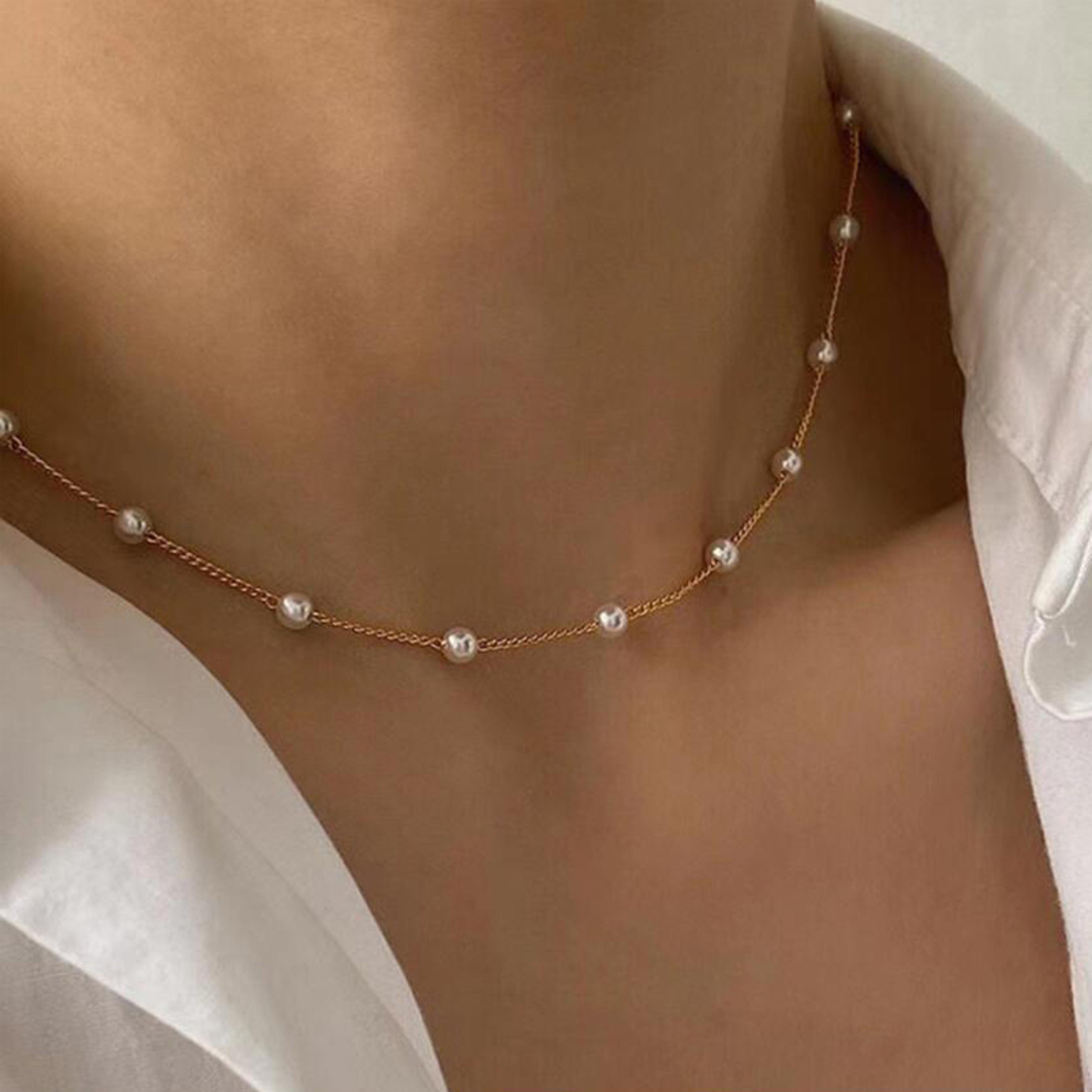 gold pearl beaded choker necklace kpop goth choker necklace for women