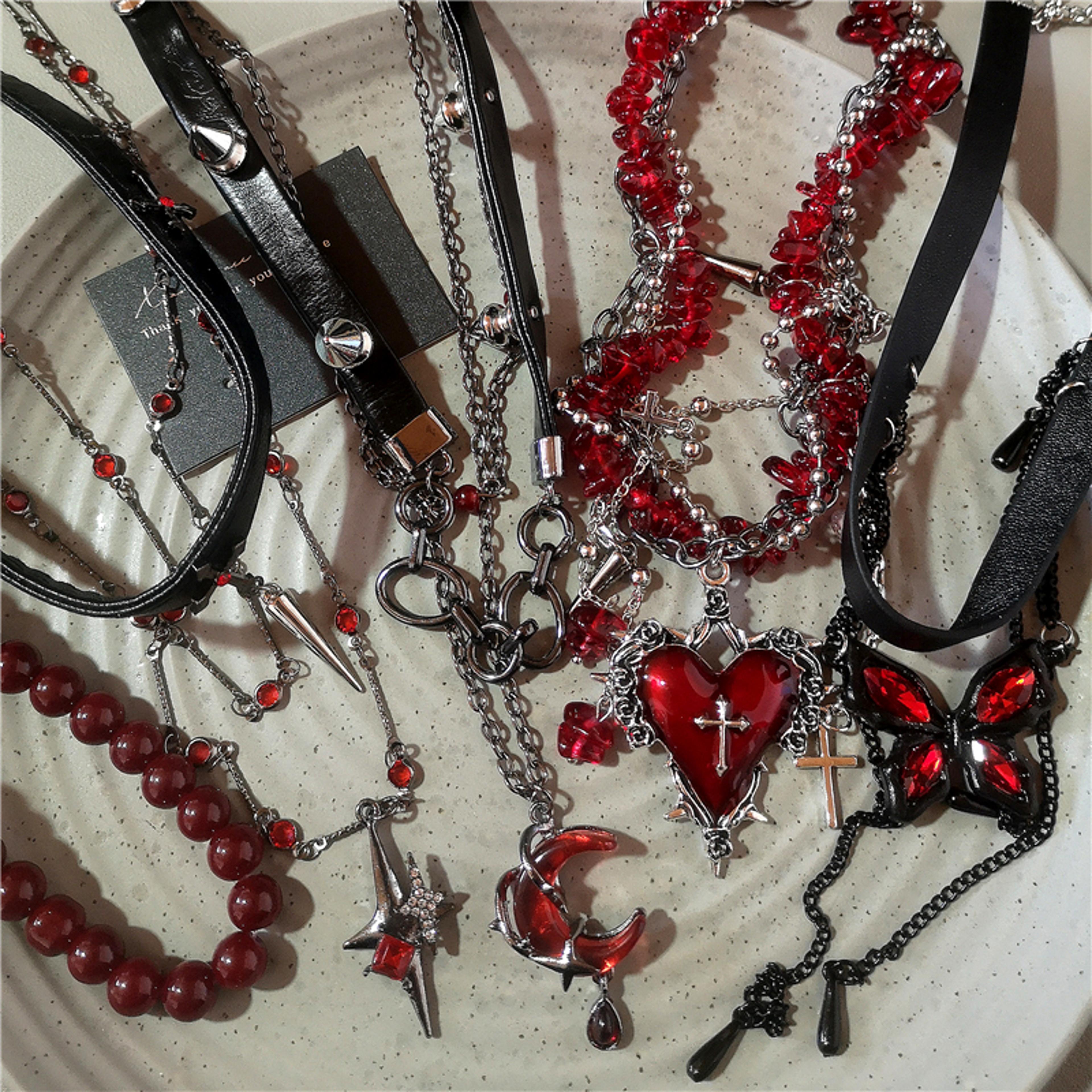 punk gothic moon heart star cross multilayer choker necklace rivet jewelry