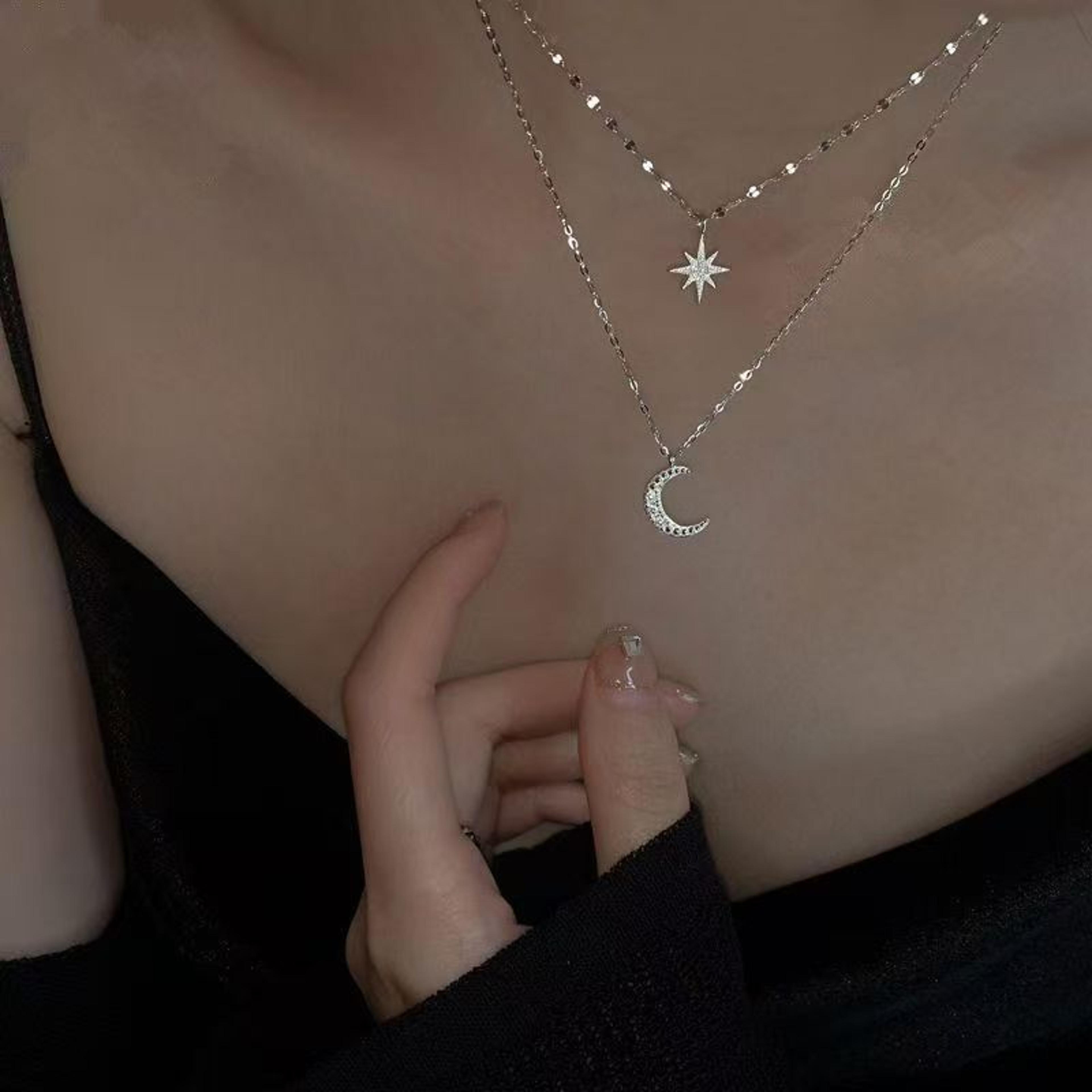 star moon pendant necklace for women minimalist clavicle chain celestial jewelry gift