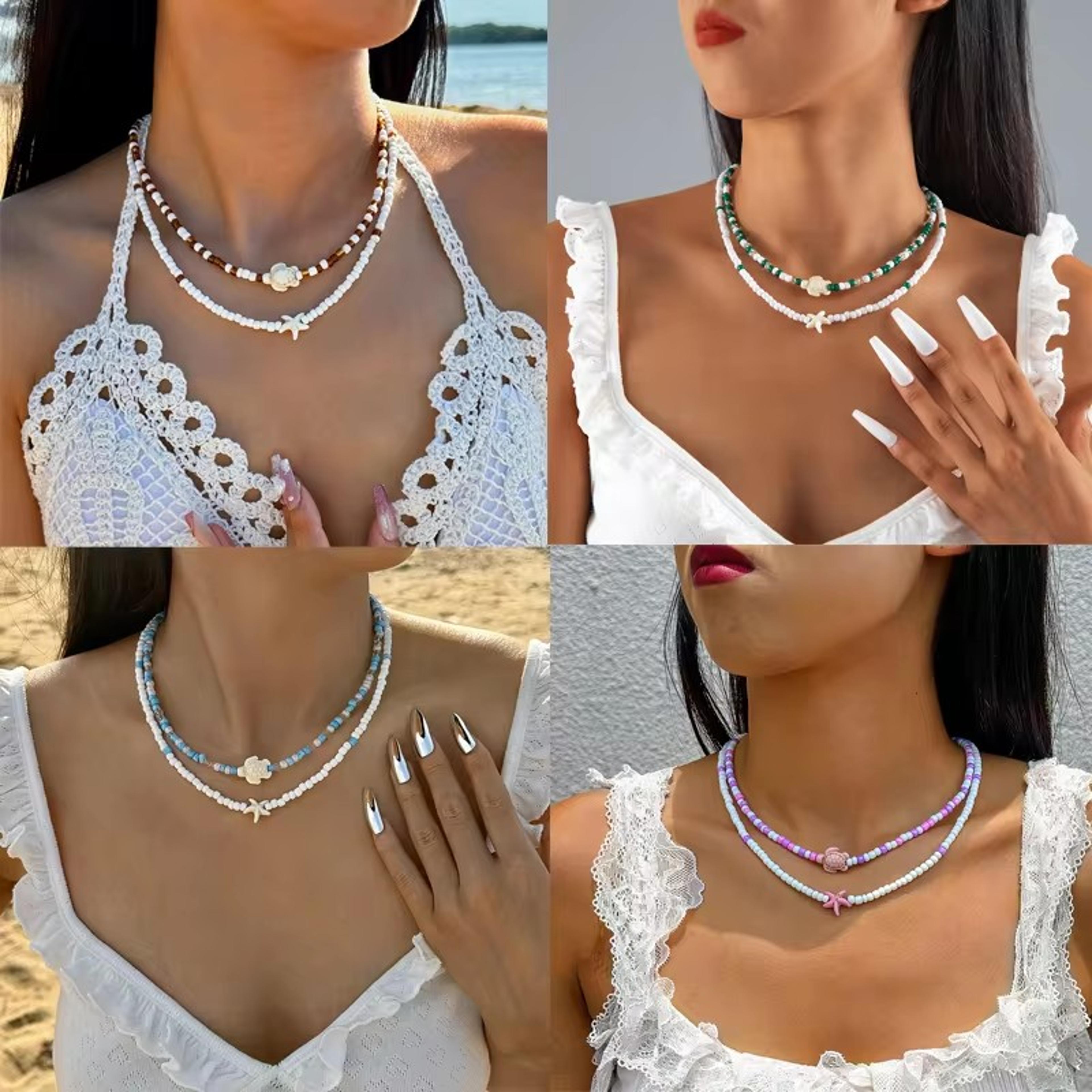 bohemian beaded starfish choker necklace handmade summer beach jewelry