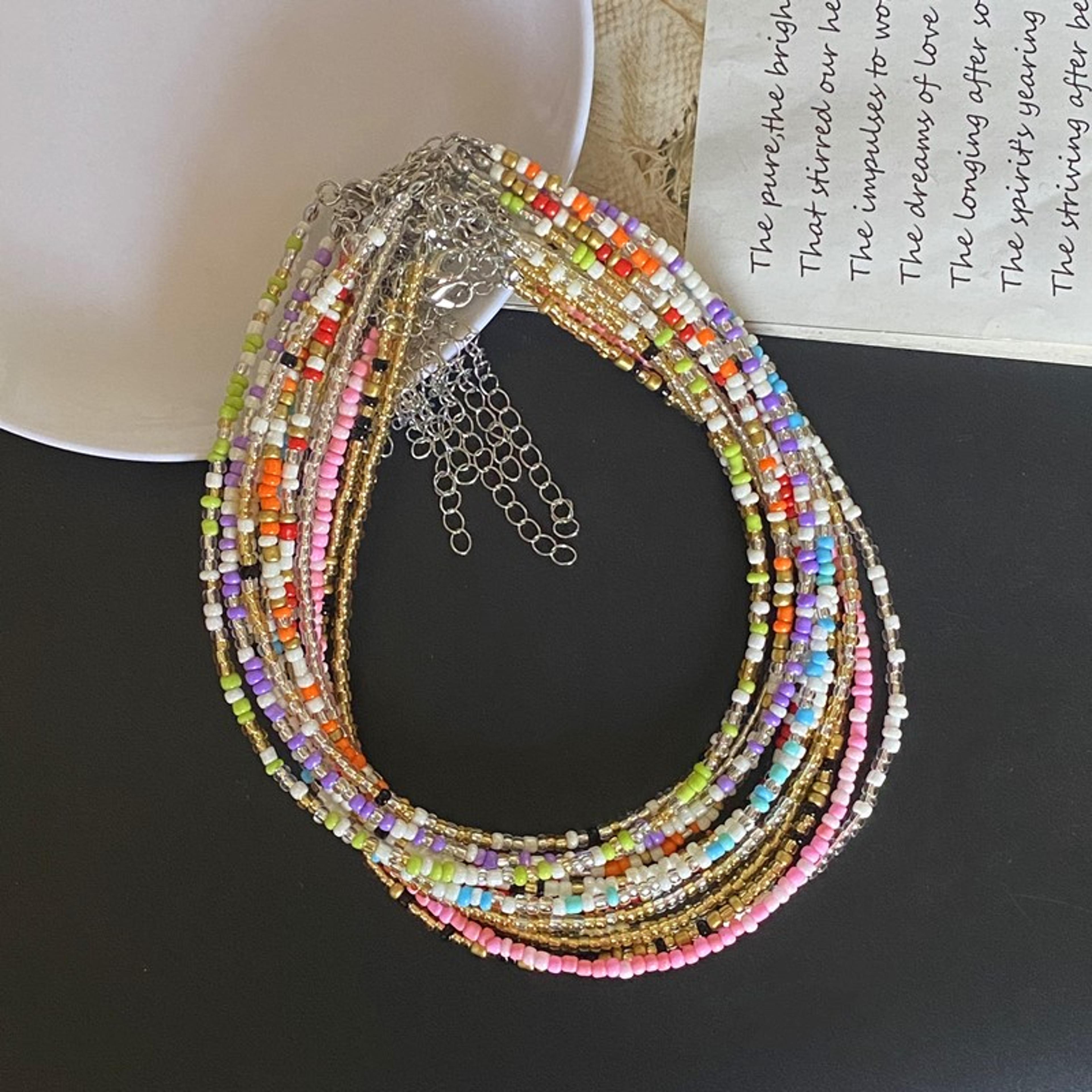colorful seed bead choker necklace for women summer clavicle beaded jewelry