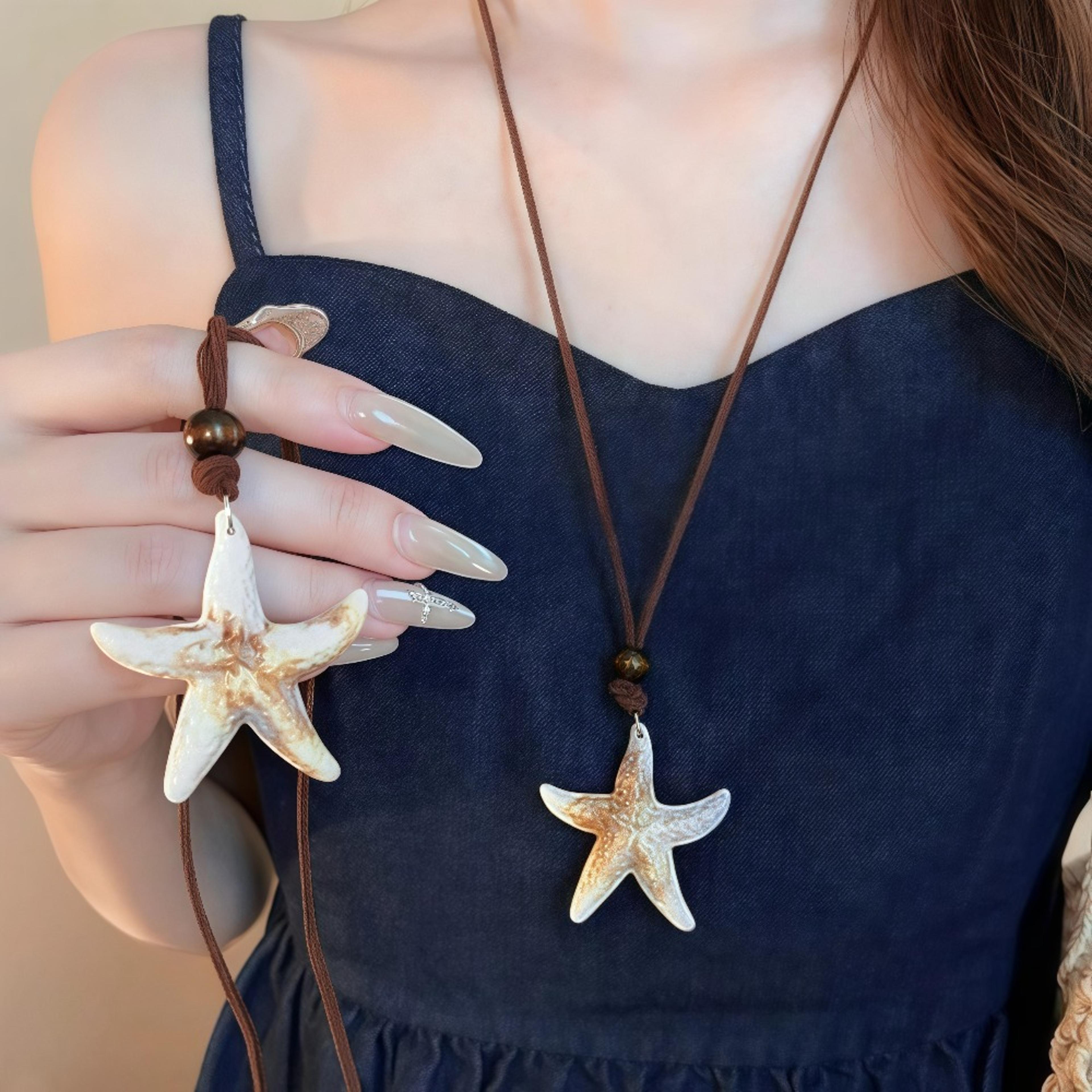 bohemian starfish pendant shell necklace ocean summer beach jewelry gift