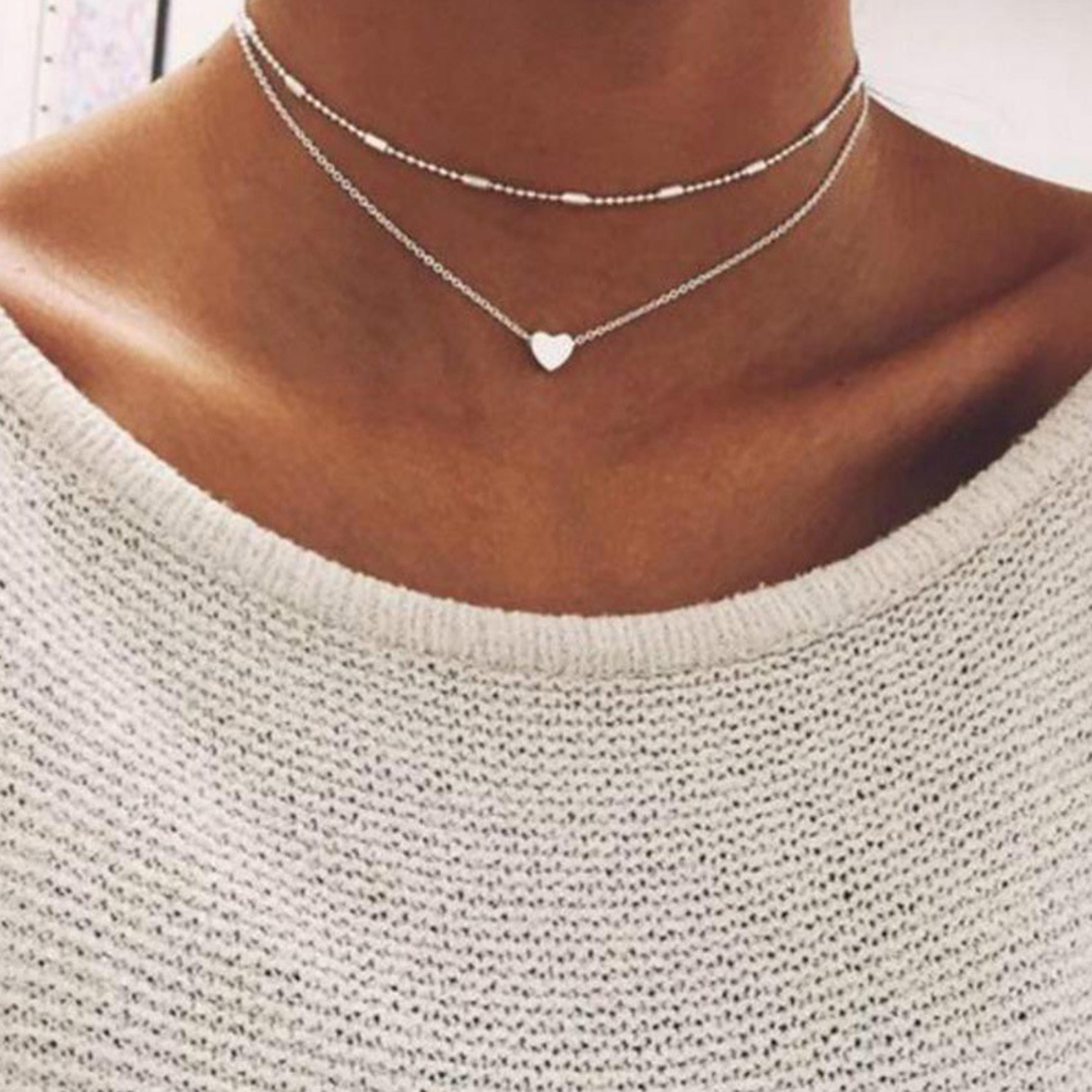double layer pearl choker necklace with love heart pendant for women elegant fashion jewelry gift