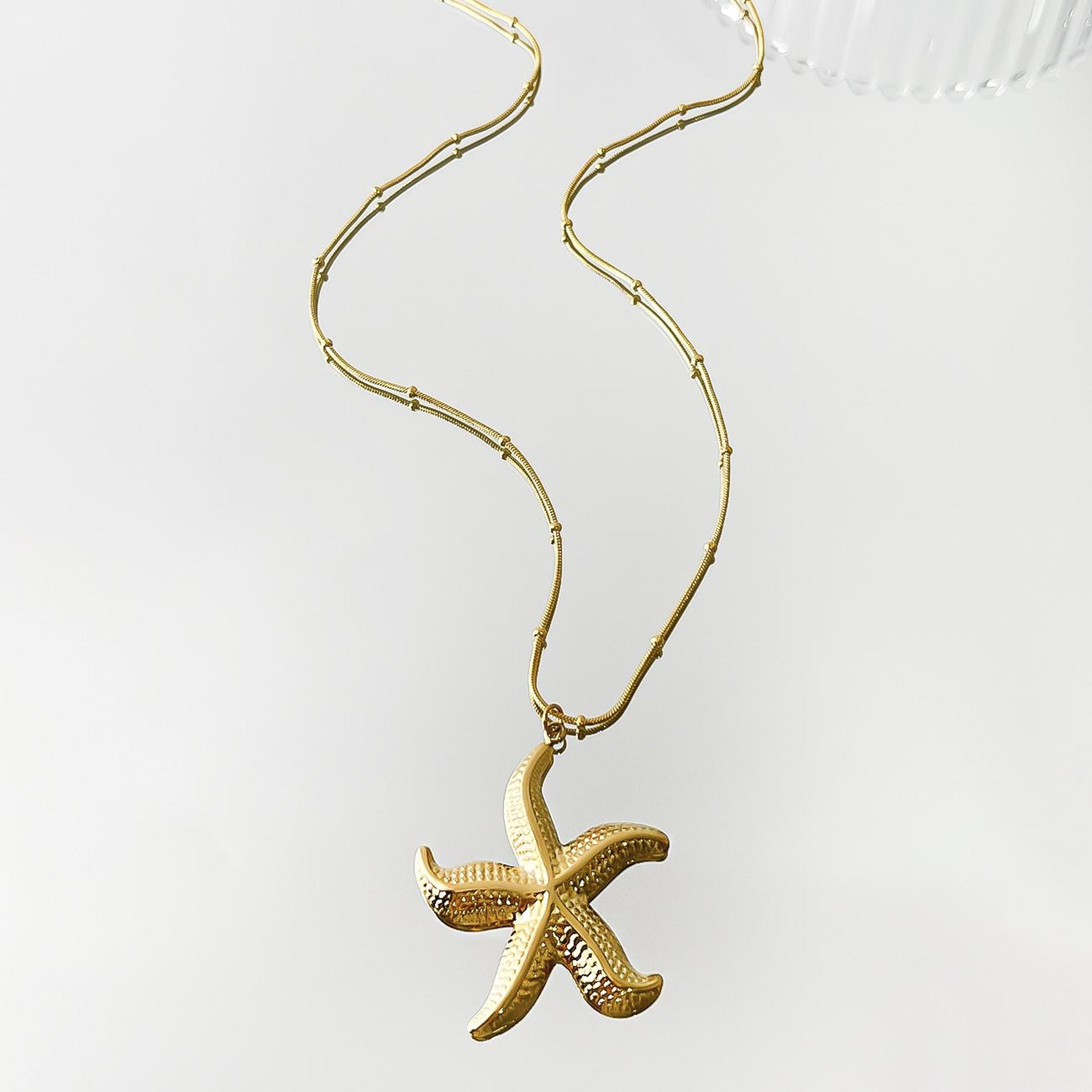 starfish shell conch pendant stainless steel beach necklace chain choker