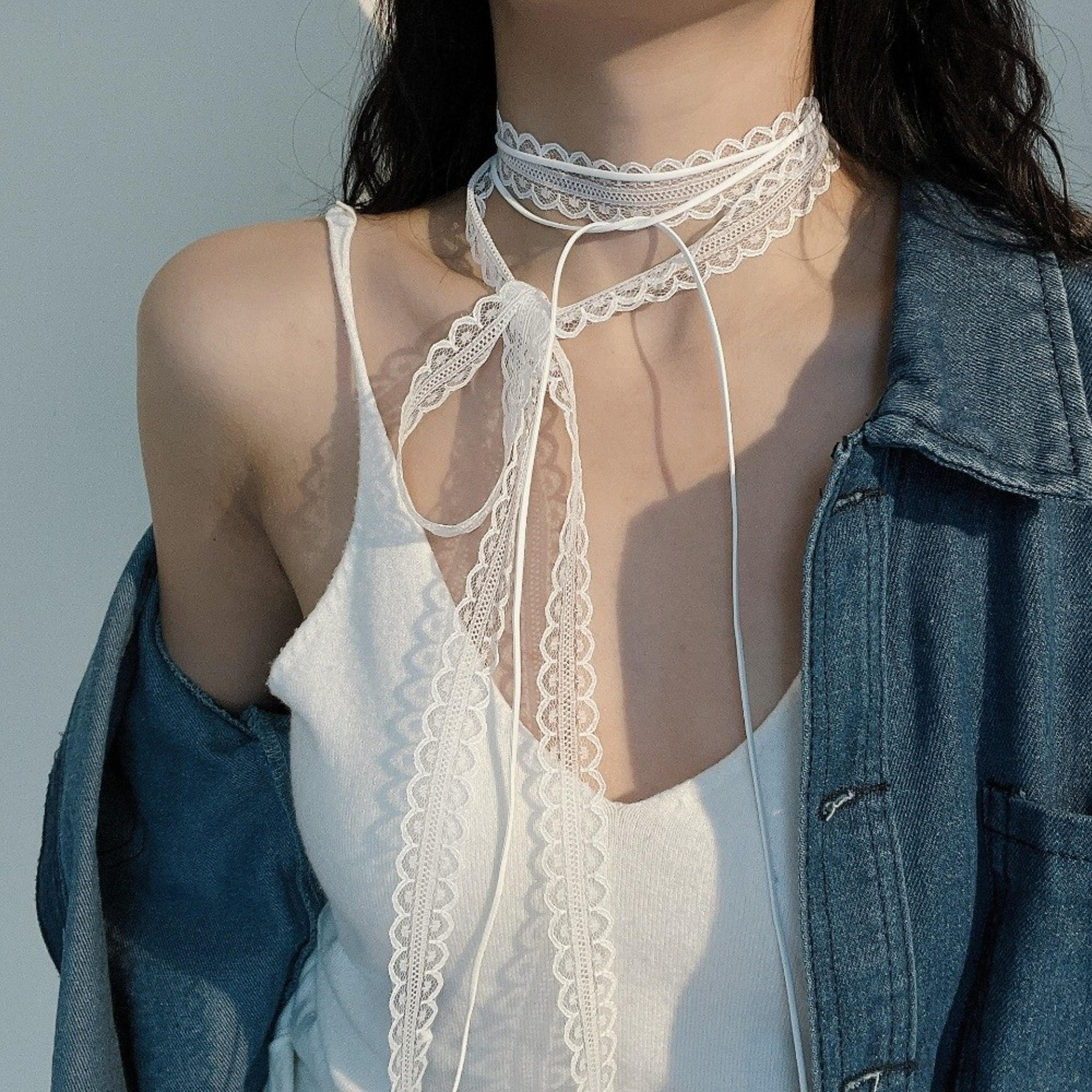 gothic lace choker necklace layered clavicle chain ballet style jewelry