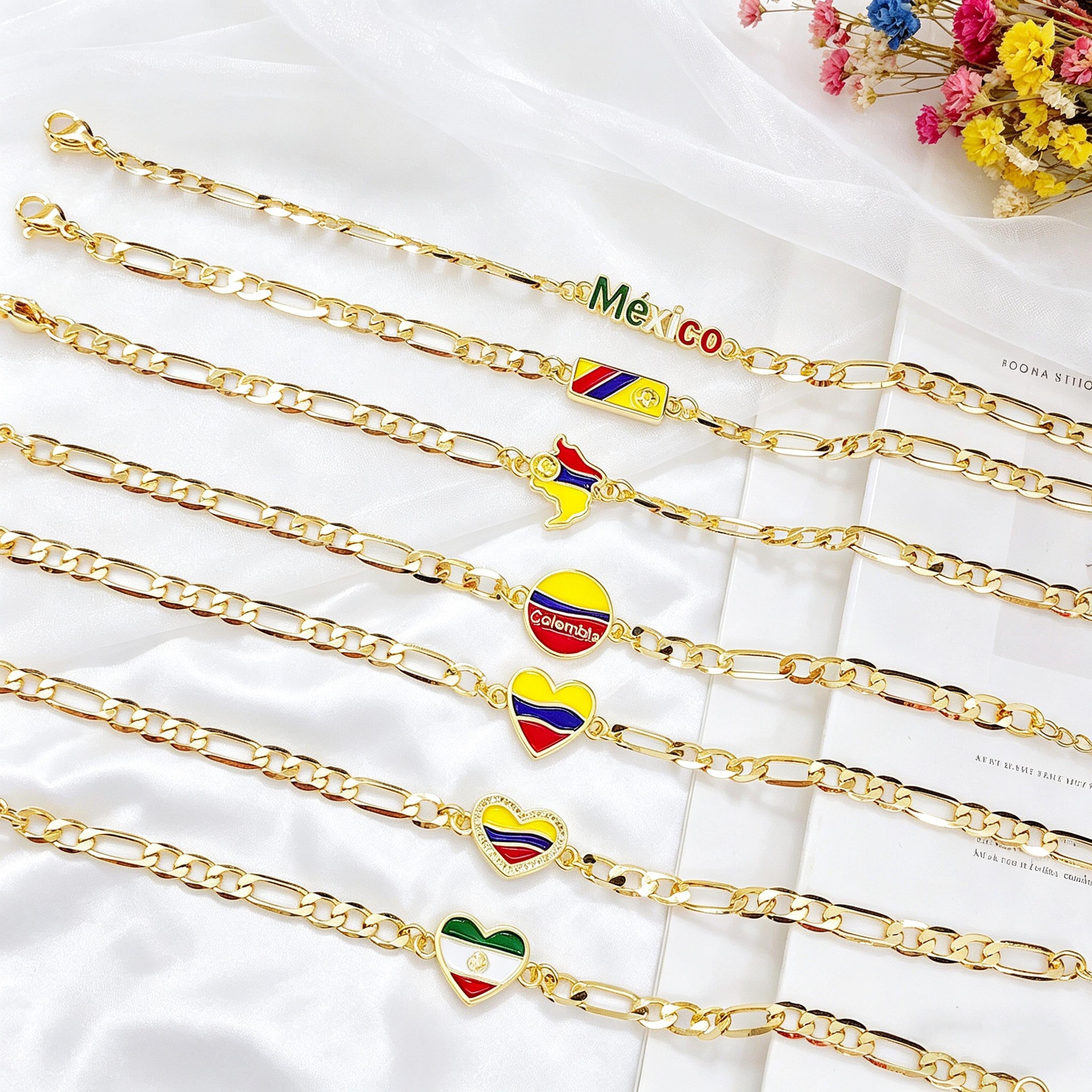 gold plated mexico colombia flag adjustable bracelet unisex flag bracelet jewelry gift