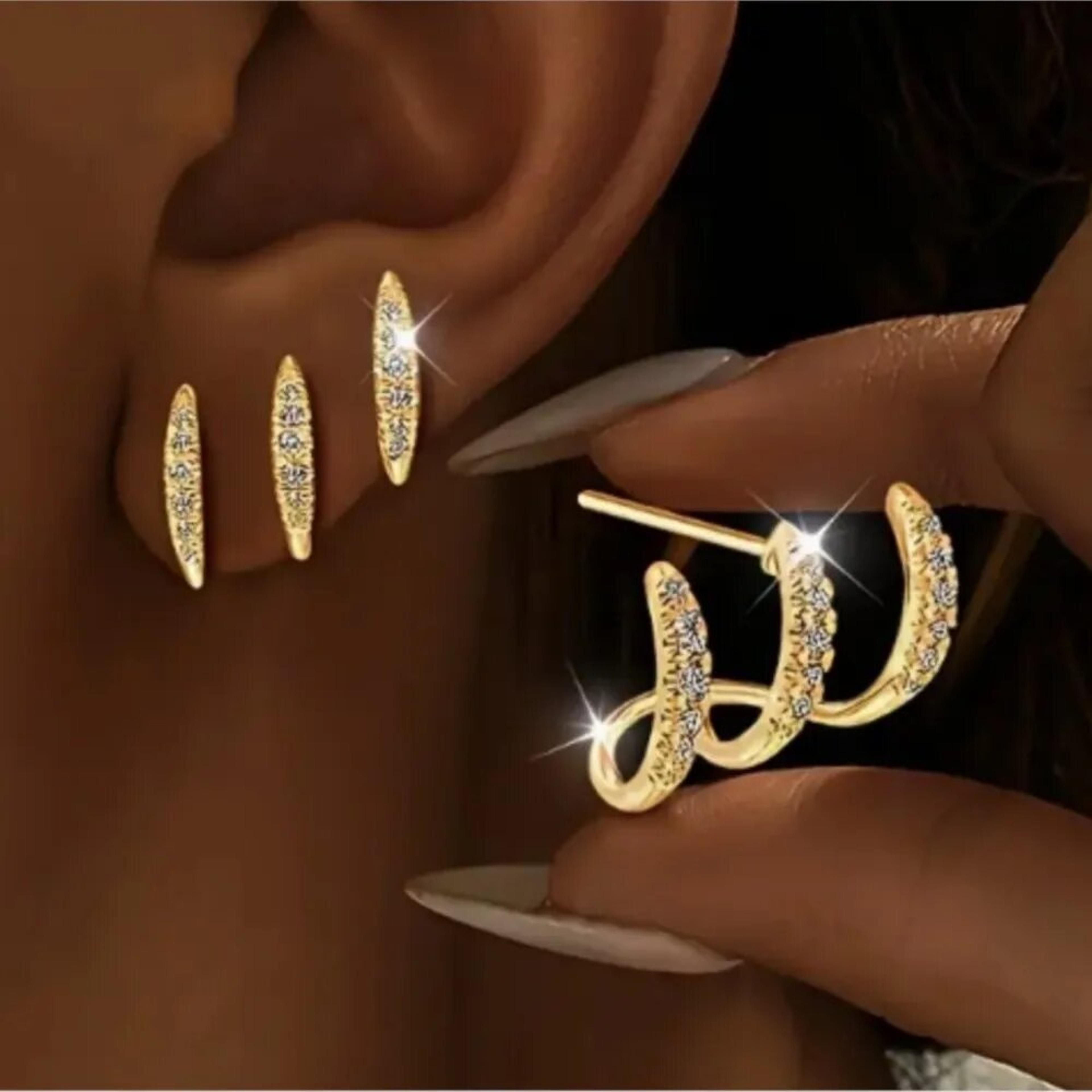 elegant rhinestone three claw stud earrings for women luxury party fashion jewelry gift set