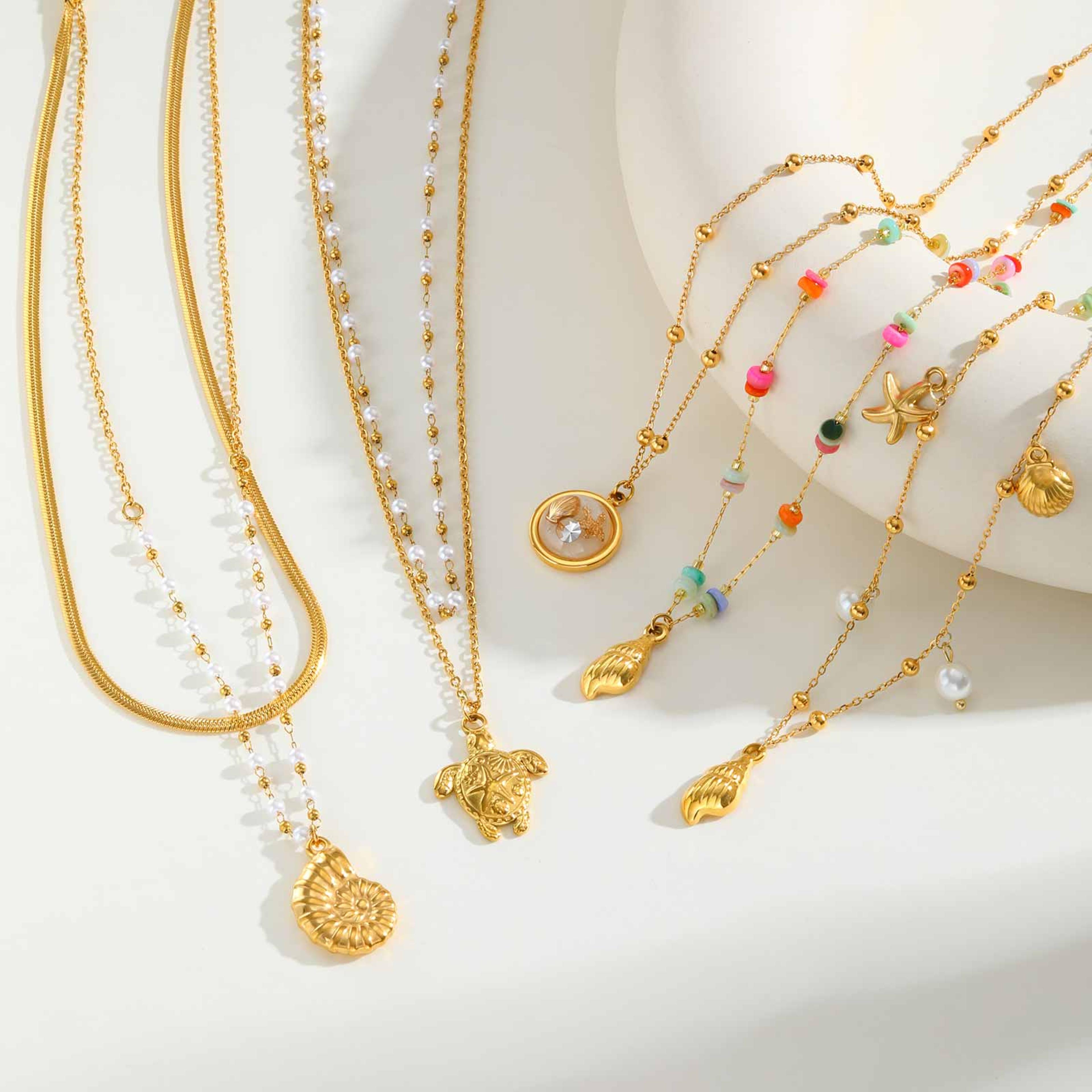 shell starfish pearl summer beach necklace for women waterproof charm jewelry