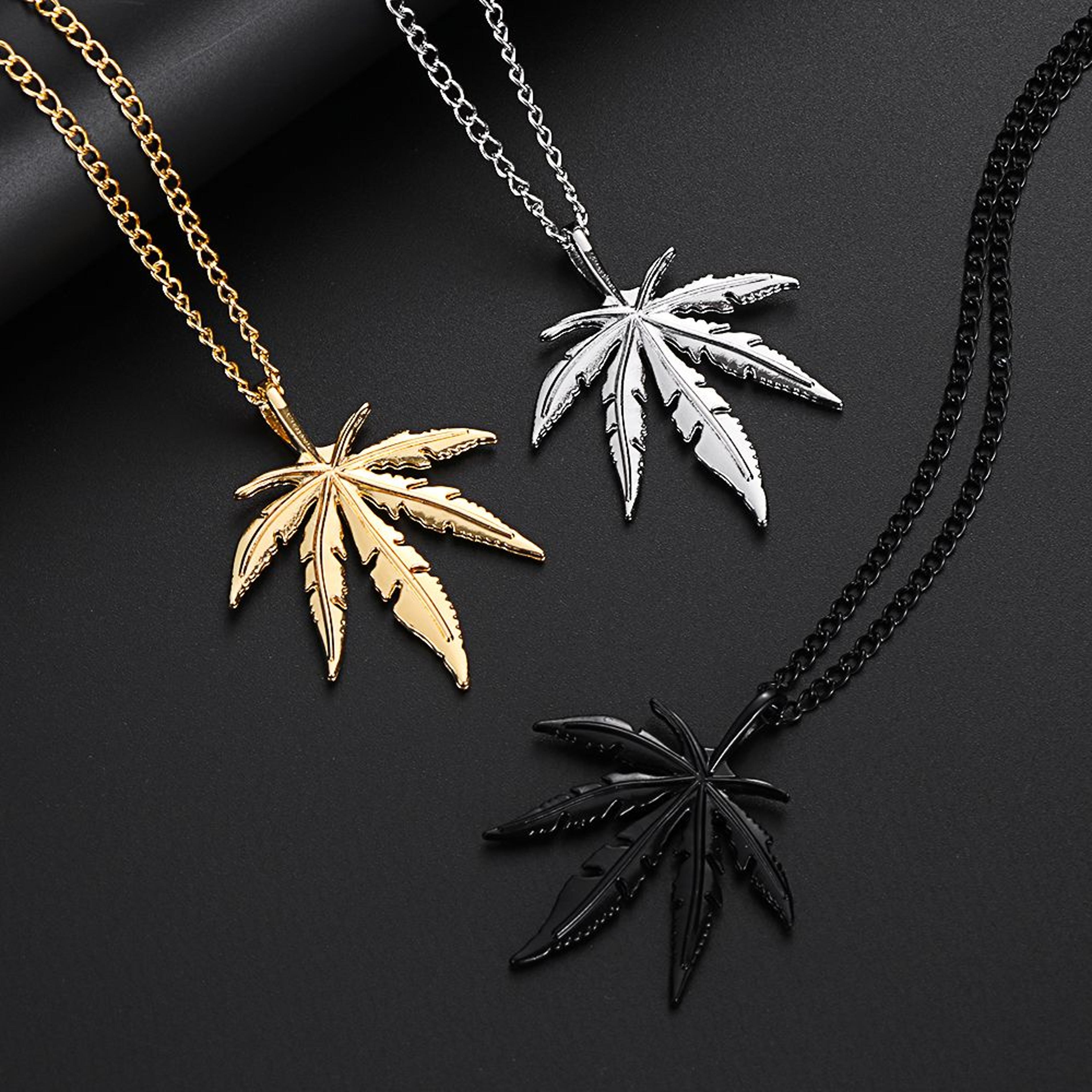 glittery maple leaf pendant necklace hip hop chain leaf charm mens gift jewelry