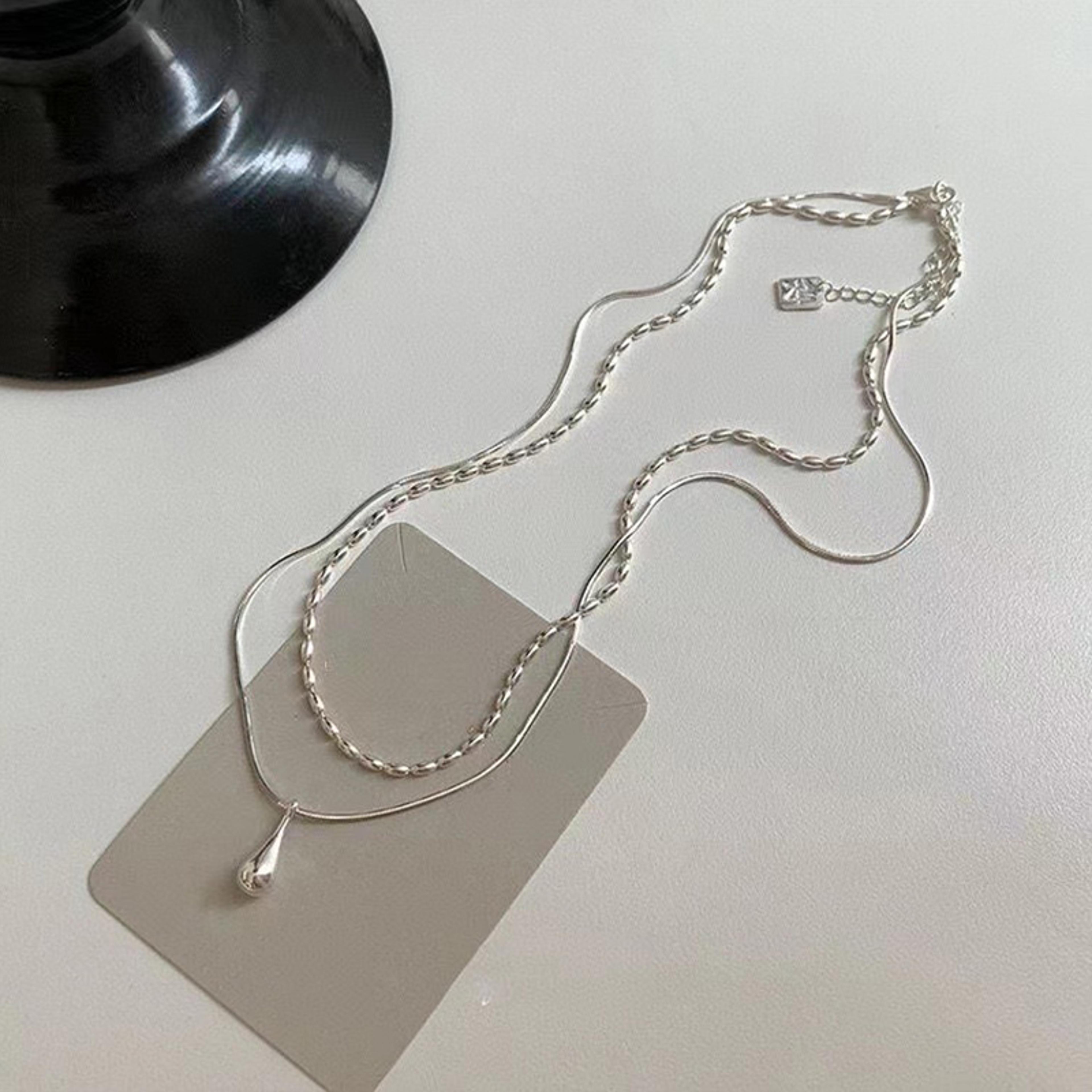 minimalist silver double layer drop pendant necklace for women elegant clavicle chain jewelry gift
