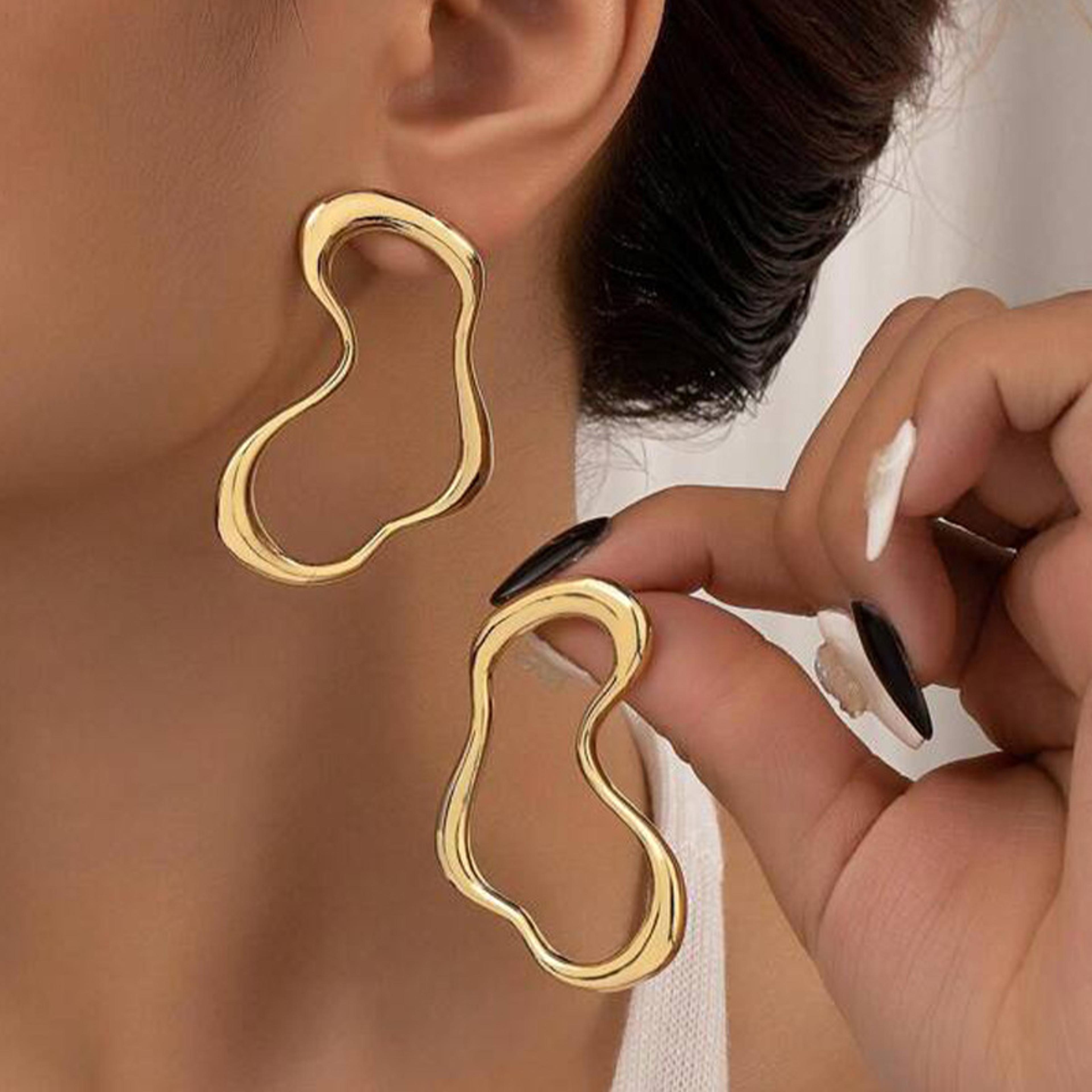 minimalist irregular heart gold statement stud earrings for women geometric punk charm jewelry