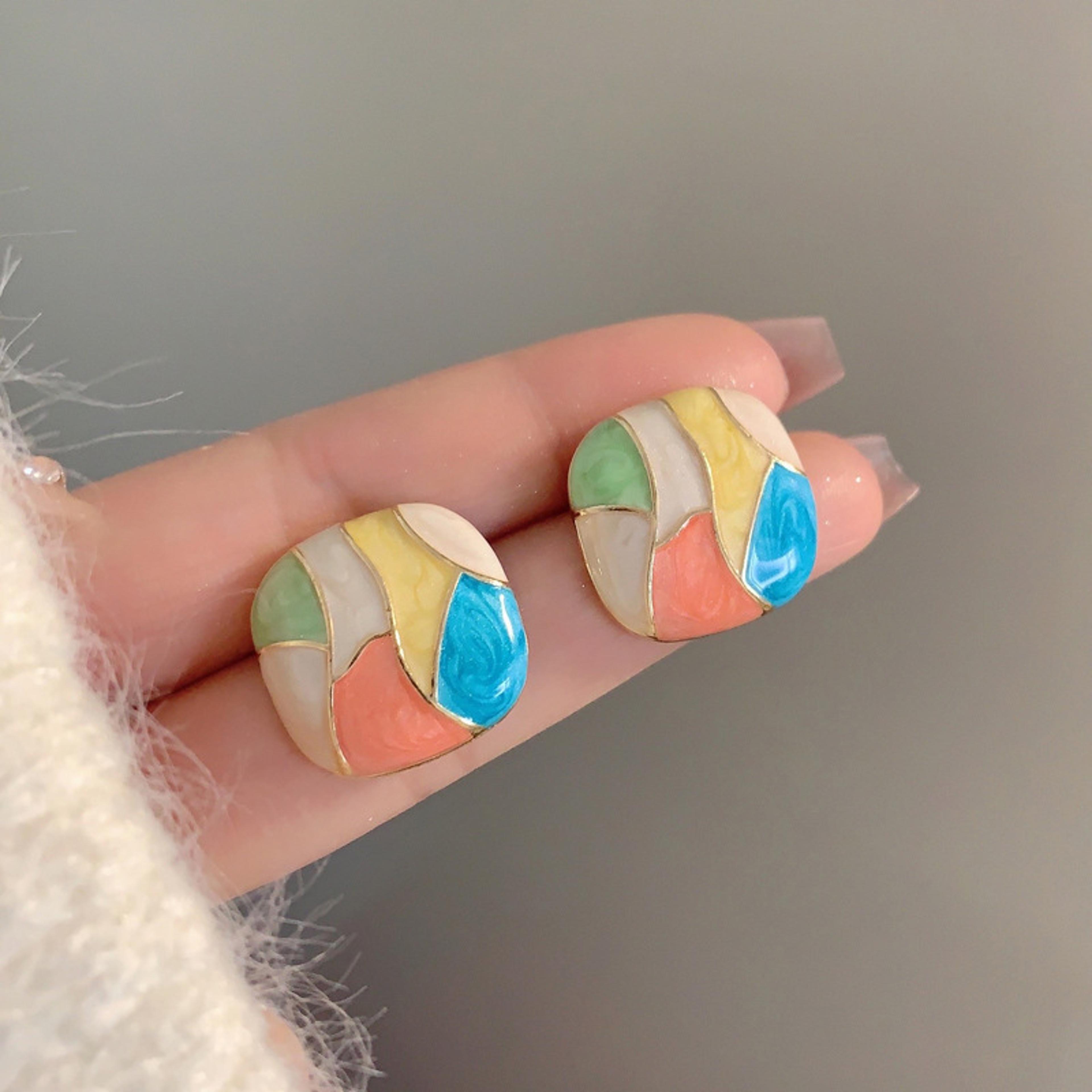 retro geometric colorful square statement earrings for women lightweight fashion jewelry