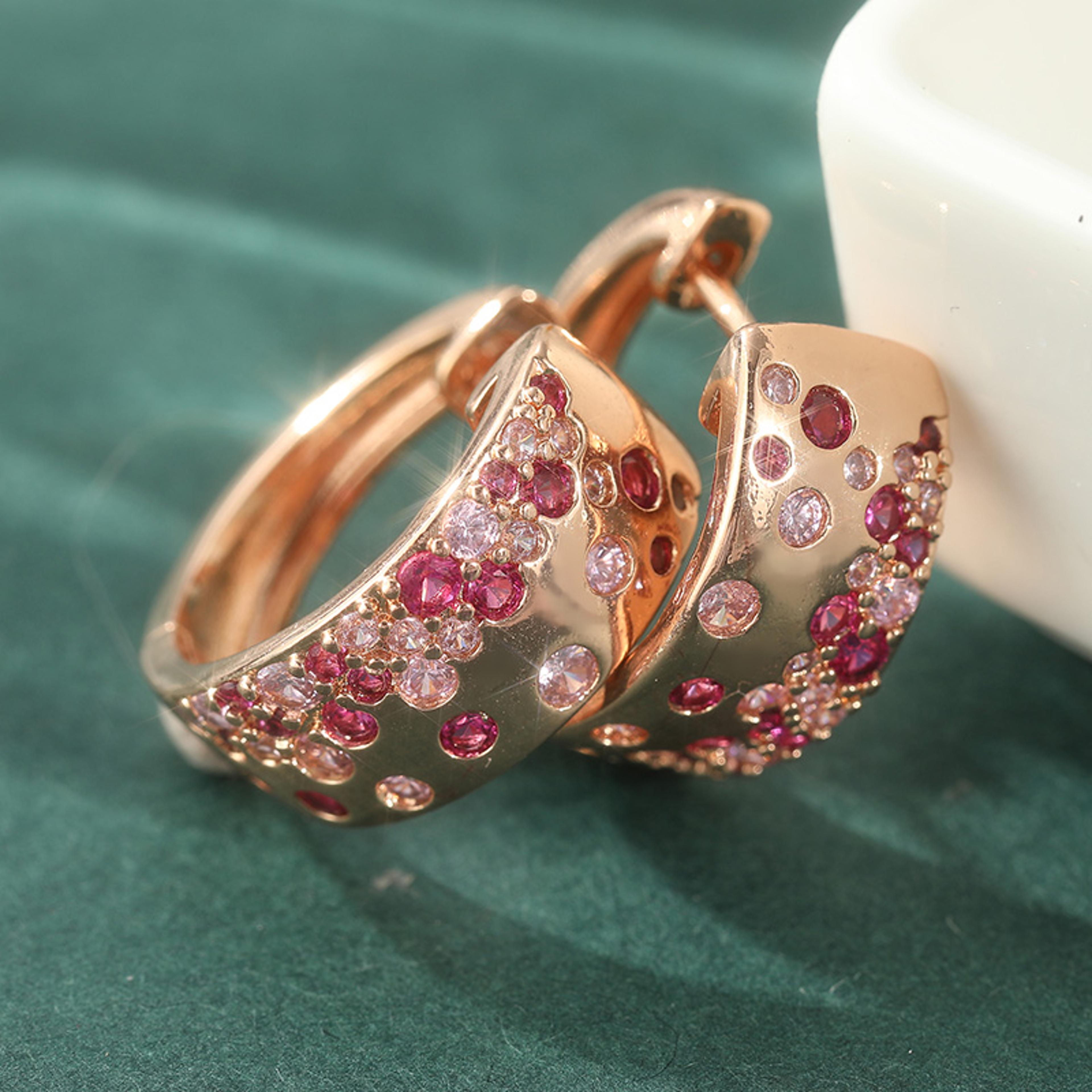 pink white cubic zirconia hoop earrings for women elegant party fashion jewelry