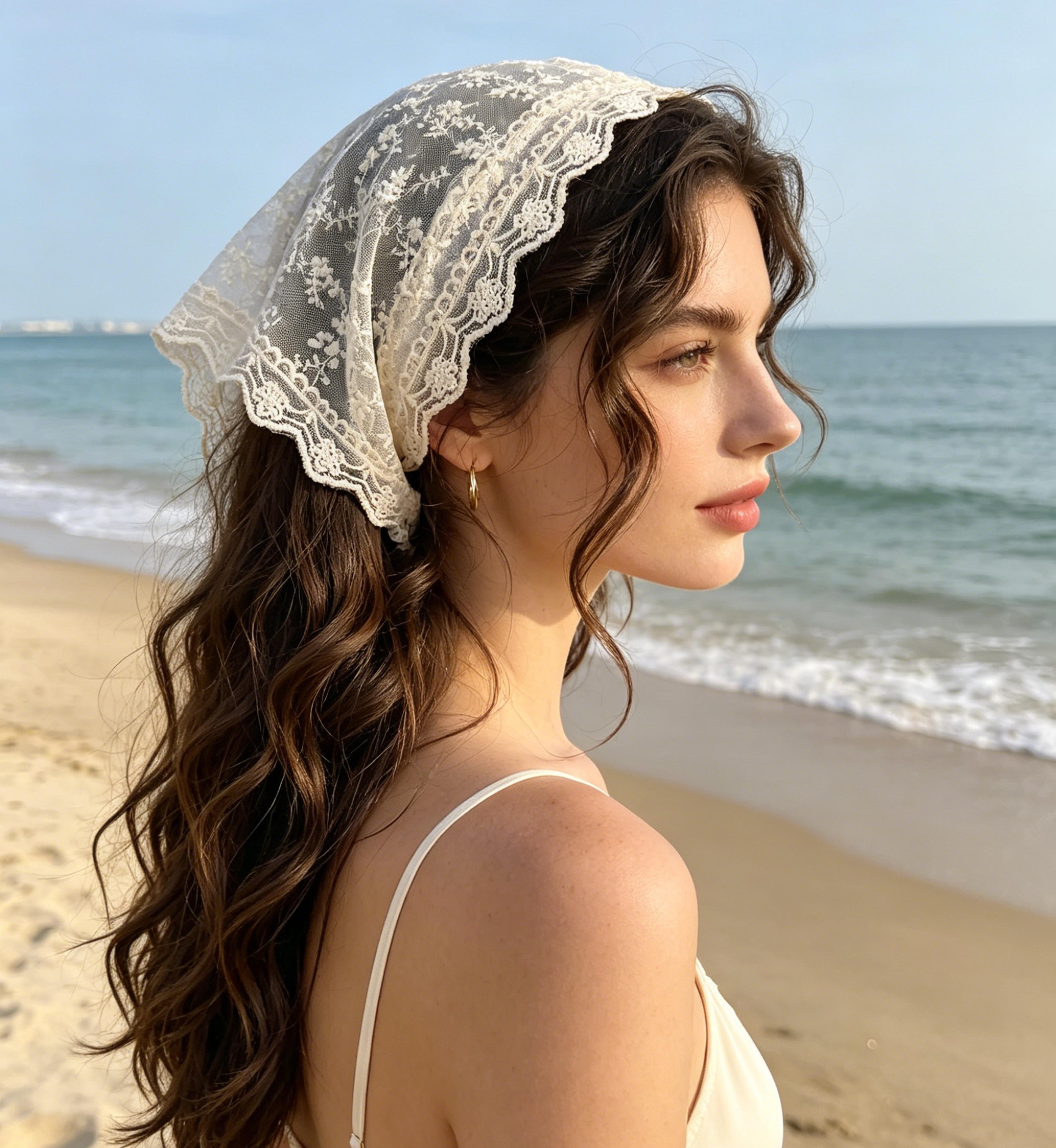 elegant lace triangle scarf breathable womens headscarf for travel, fashion & photography