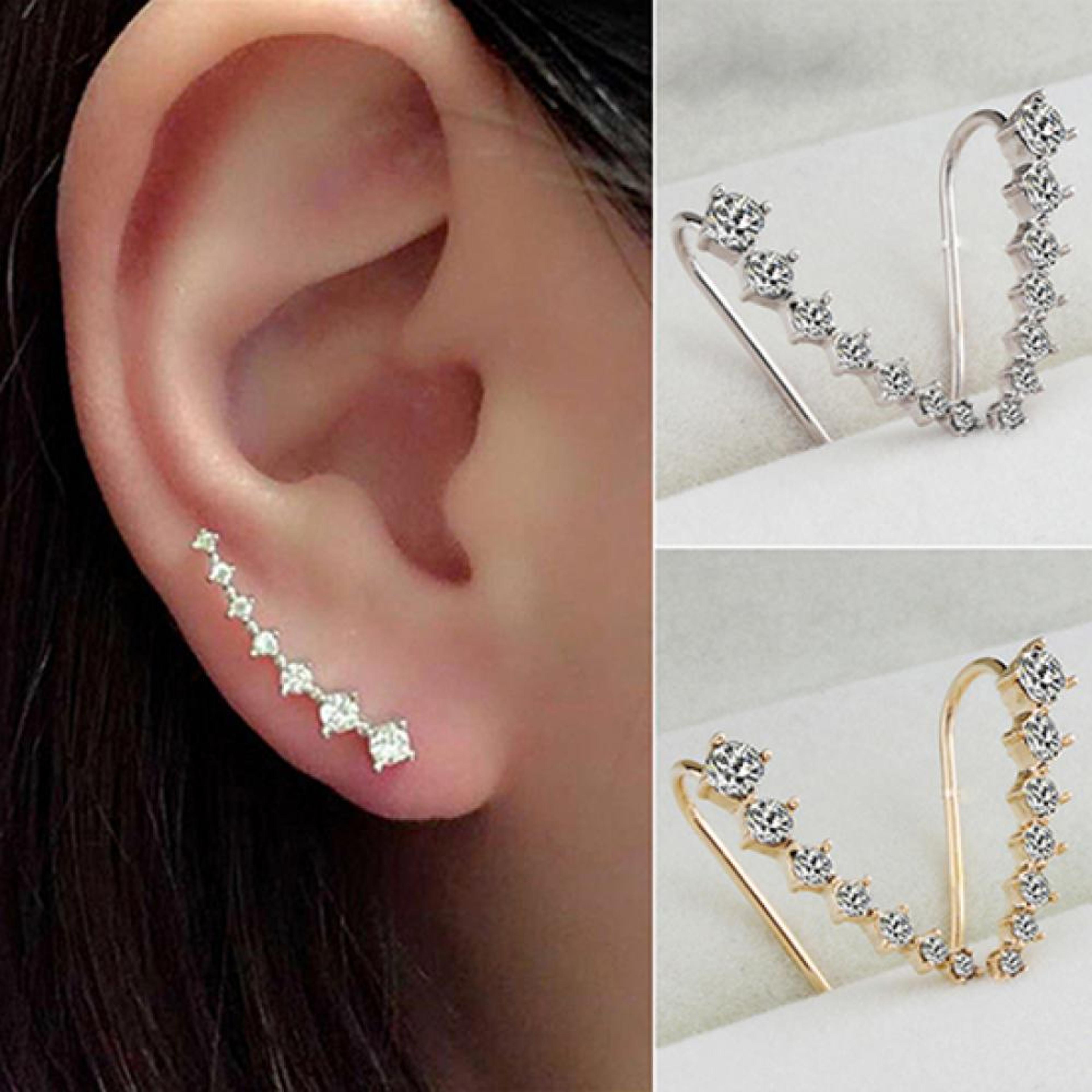 elegant rhinestone zircon clip on fashion stud earrings for women | ear hook jewelry